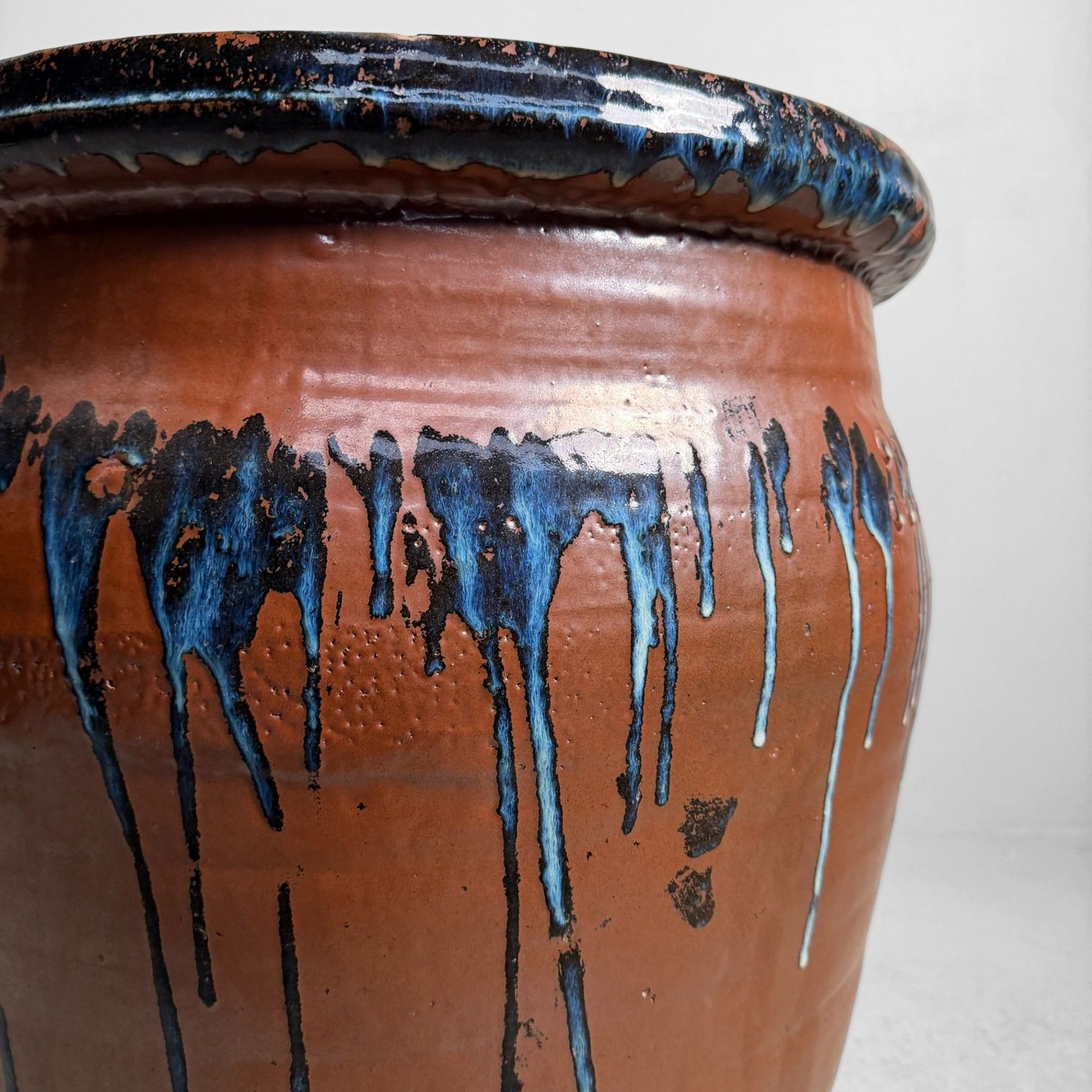 Large Japanese Tsubo Jar, Stoneware & Drip Glaze, 1970s