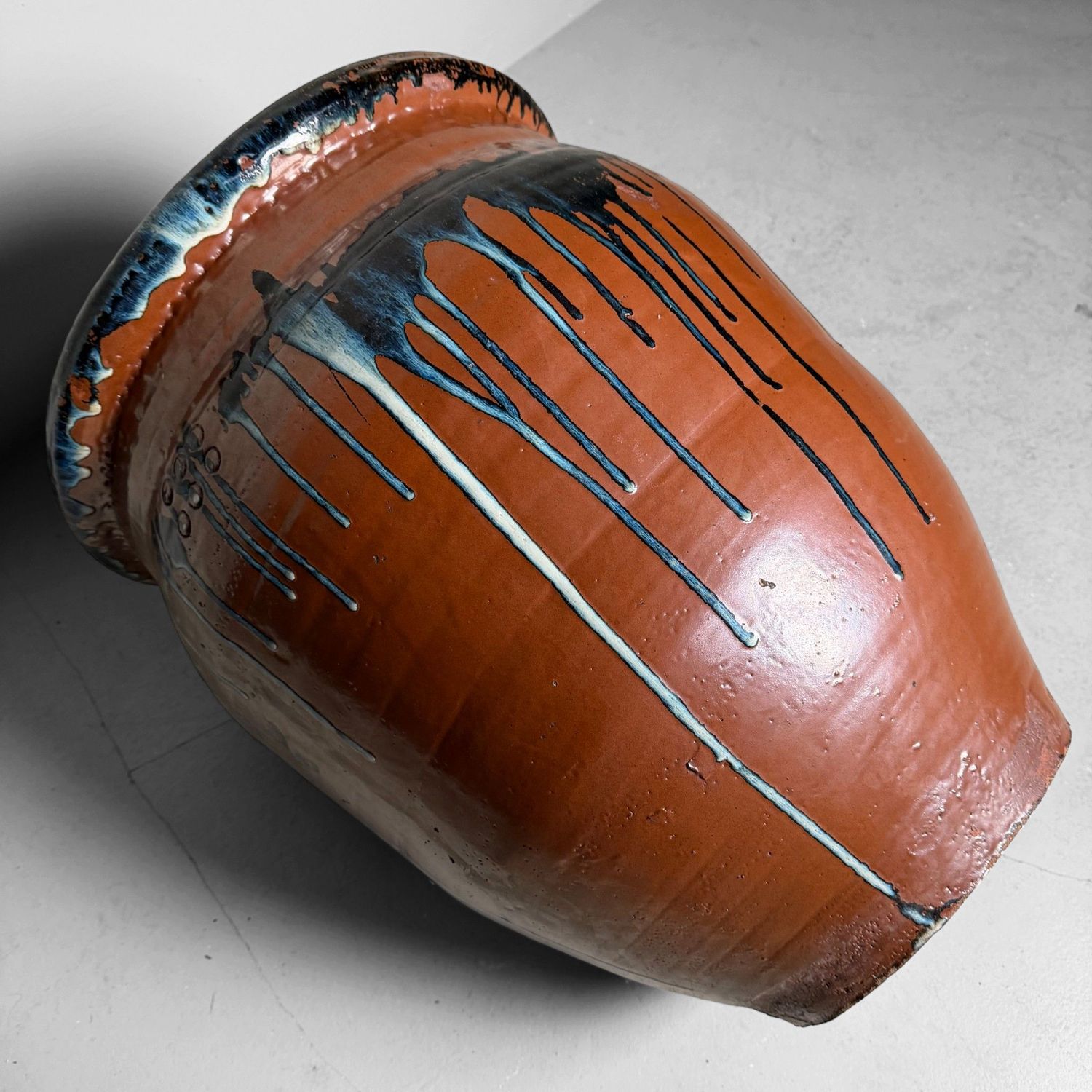 Large Japanese Tsubo Jar, Stoneware & Drip Glaze, 1970s