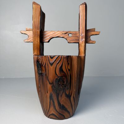 Sugi Houten Japanse Ikebana met Koperen Reservoir, 1960s