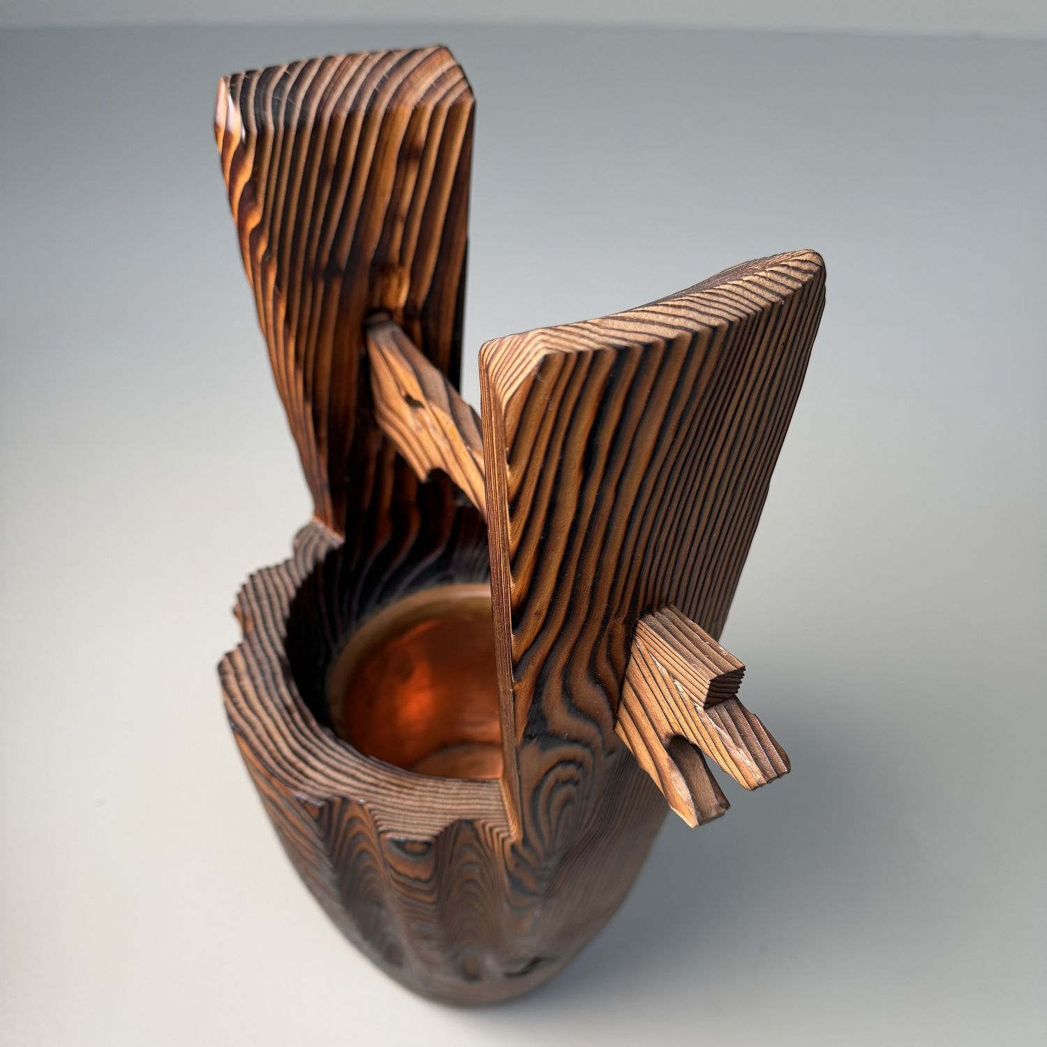 Sugi Houten Japanse Ikebana met Koperen Reservoir, 1960s