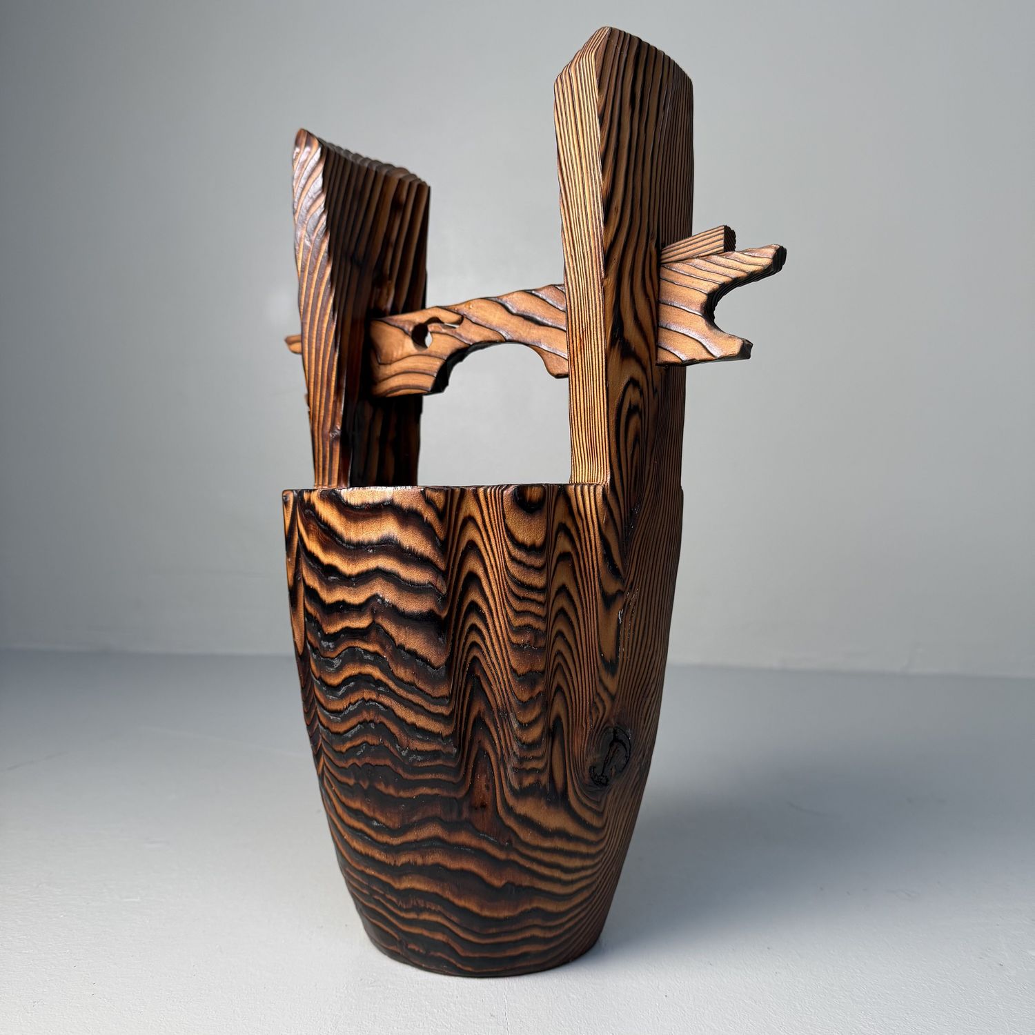 Sugi Houten Japanse Ikebana met Koperen Reservoir, 1960s