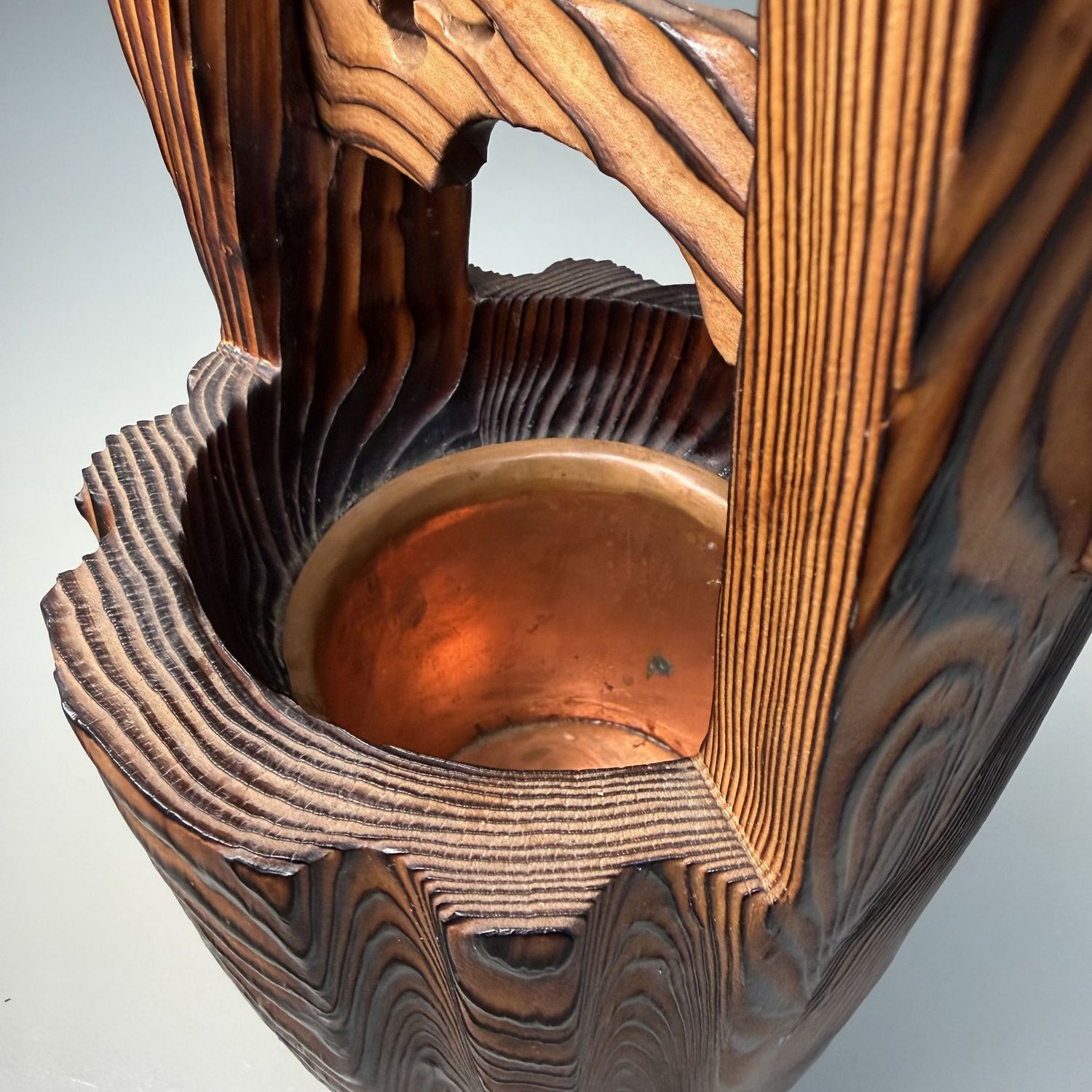 Sugi Houten Japanse Ikebana met Koperen Reservoir, 1960s