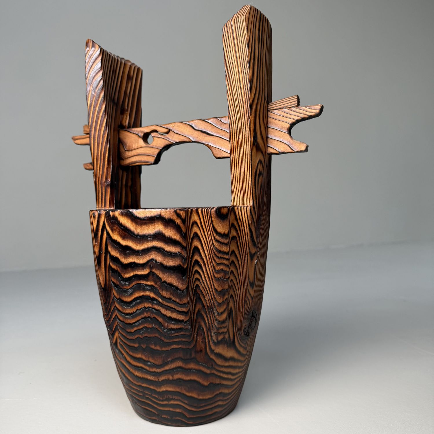 Sugi Houten Japanse Ikebana met Koperen Reservoir, 1960s