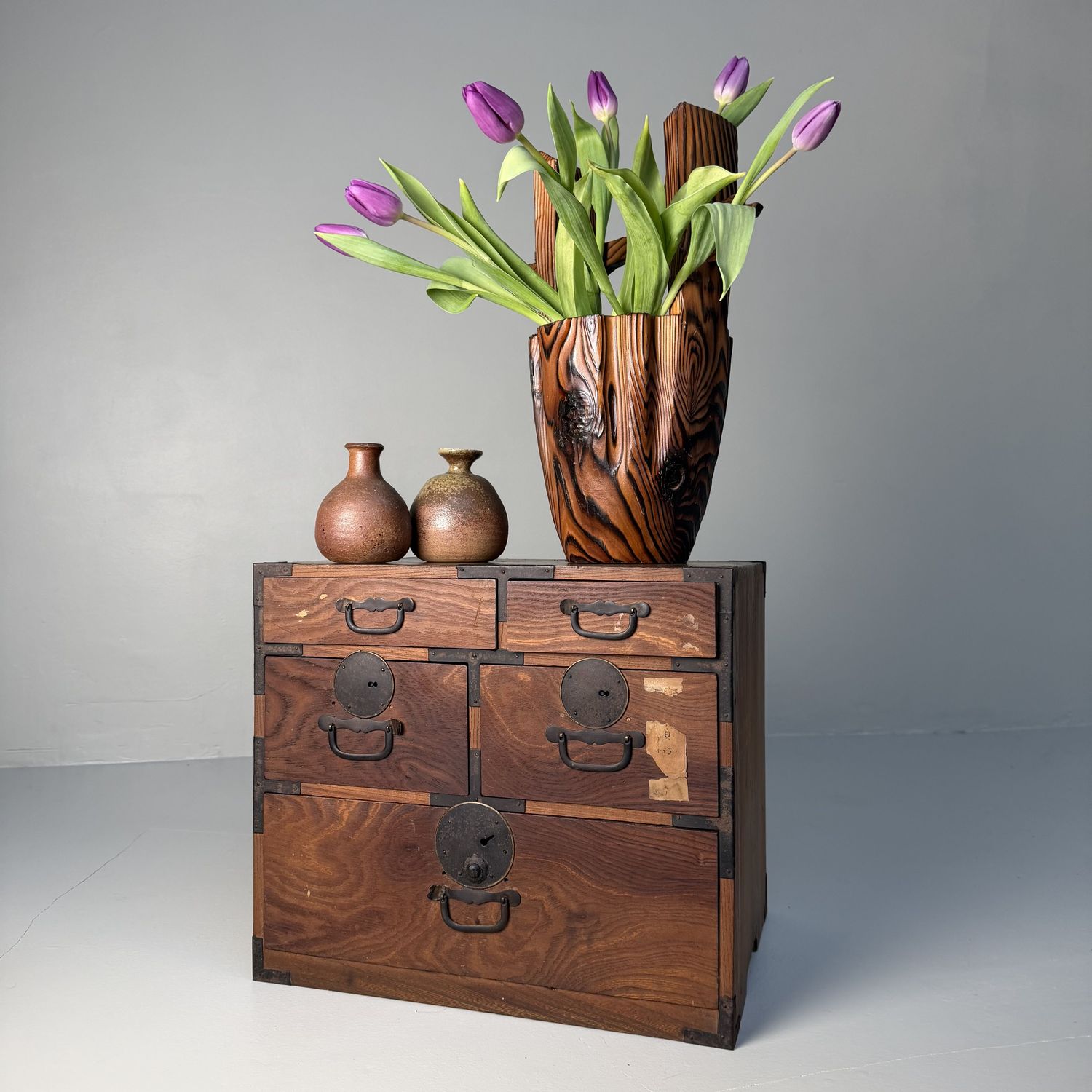 Sugi Houten Japanse Ikebana met Koperen Reservoir, 1960s