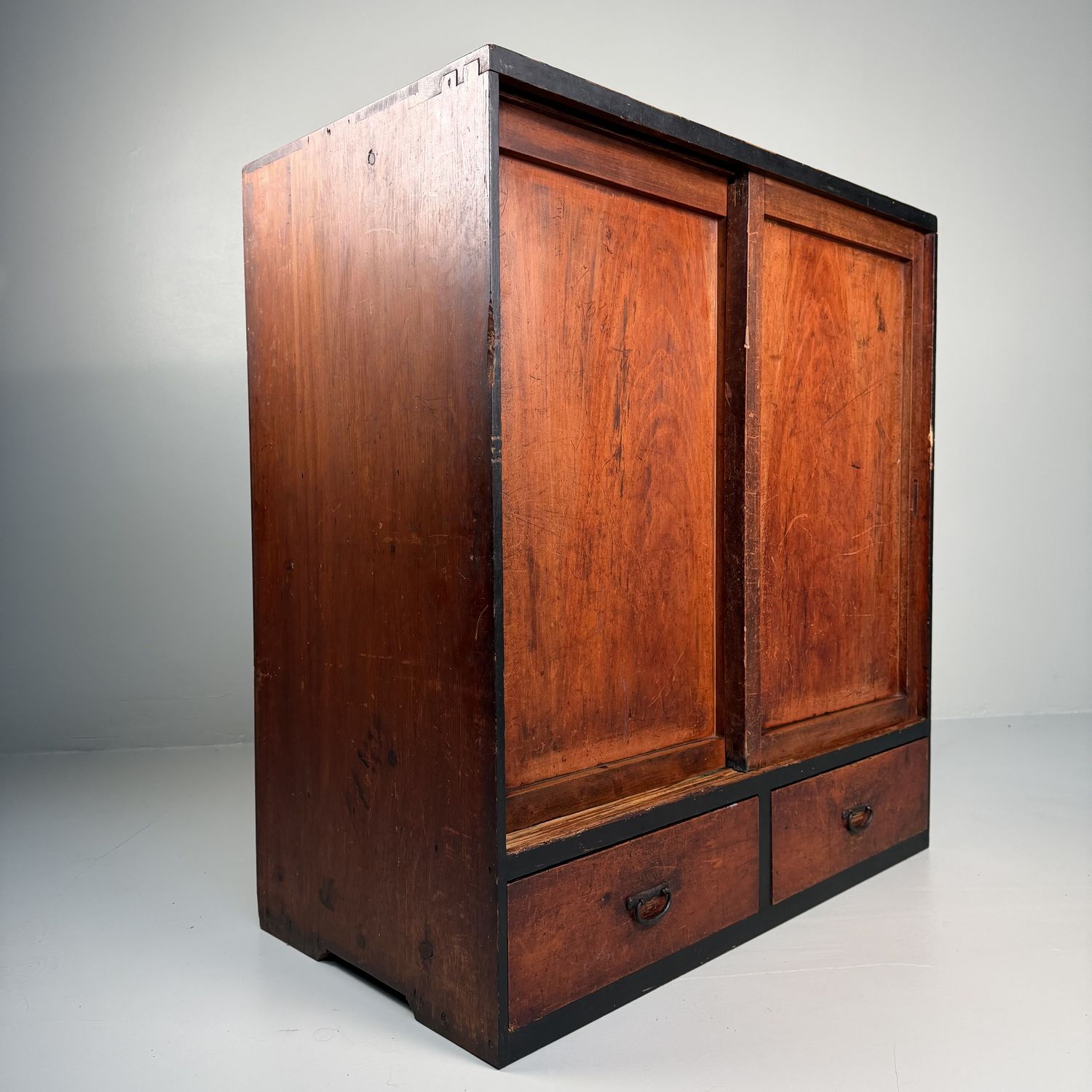 Japanese Tansu Cabinet with Sliding Doors, Storage Furniture, 1910s Japanese Tansu Cabinet with Sliding Doors, Storage Furniture, 1910s