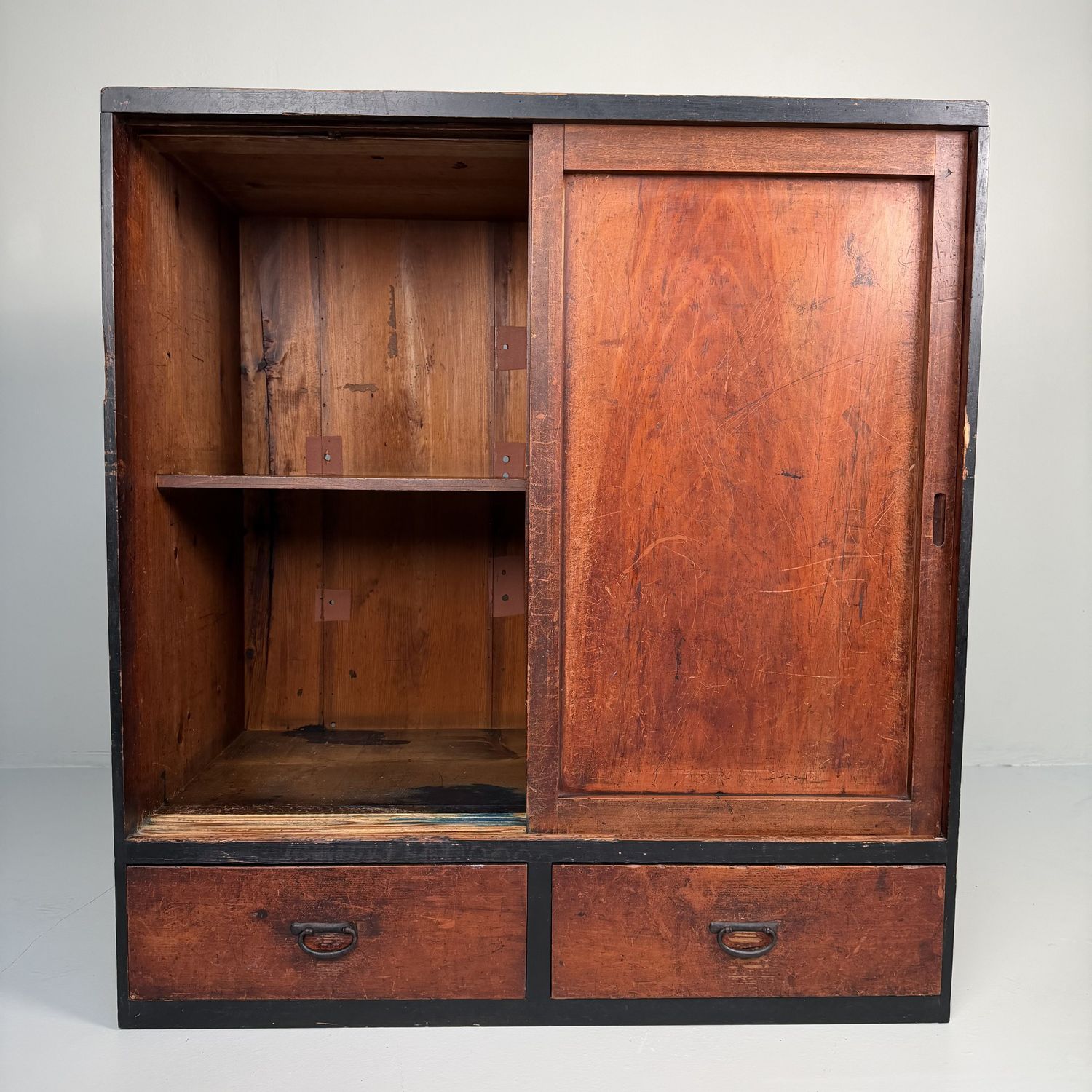Japanese Tansu Cabinet with Sliding Doors, Storage Furniture, 1910s Japanese Tansu Cabinet with Sliding Doors, Storage Furniture, 1910s