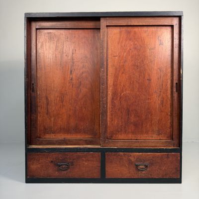 Japanese Tansu Cabinet with Sliding Doors, Storage Furniture, 1910s Japanese Tansu Cabinet with Sliding Doors, Storage Furniture, 1910s