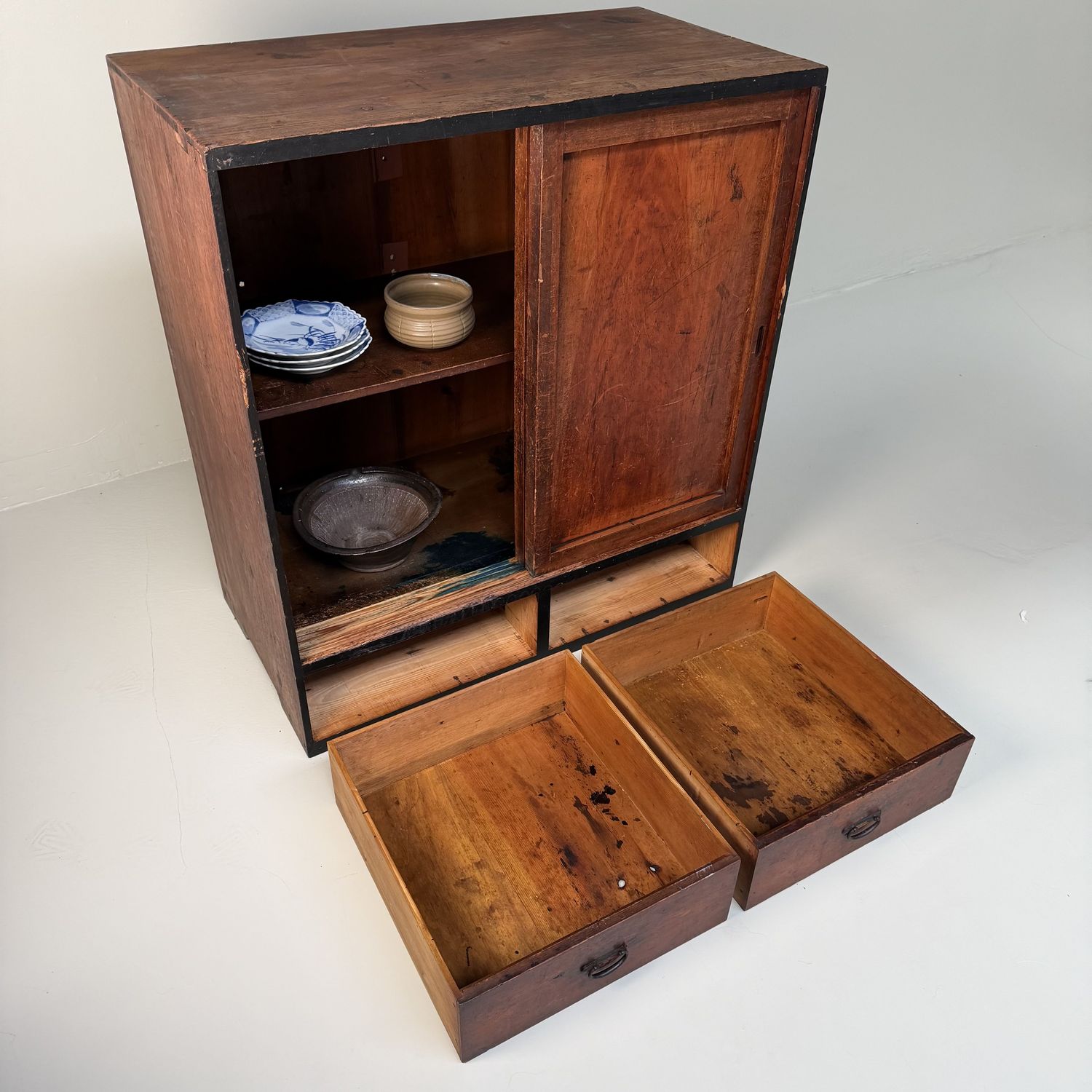 Japanese Tansu Cabinet with Sliding Doors, Storage Furniture, 1910s Japanese Tansu Cabinet with Sliding Doors, Storage Furniture, 1910s