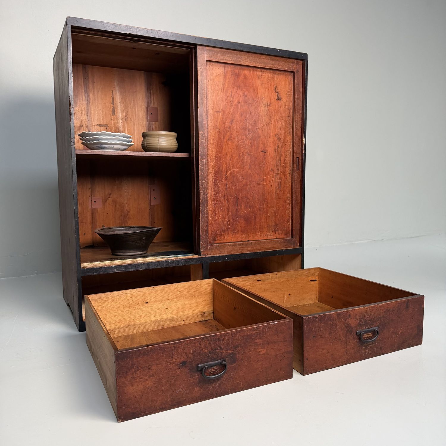 Japanese Tansu Cabinet with Sliding Doors, Storage Furniture, 1910s Japanese Tansu Cabinet with Sliding Doors, Storage Furniture, 1910s