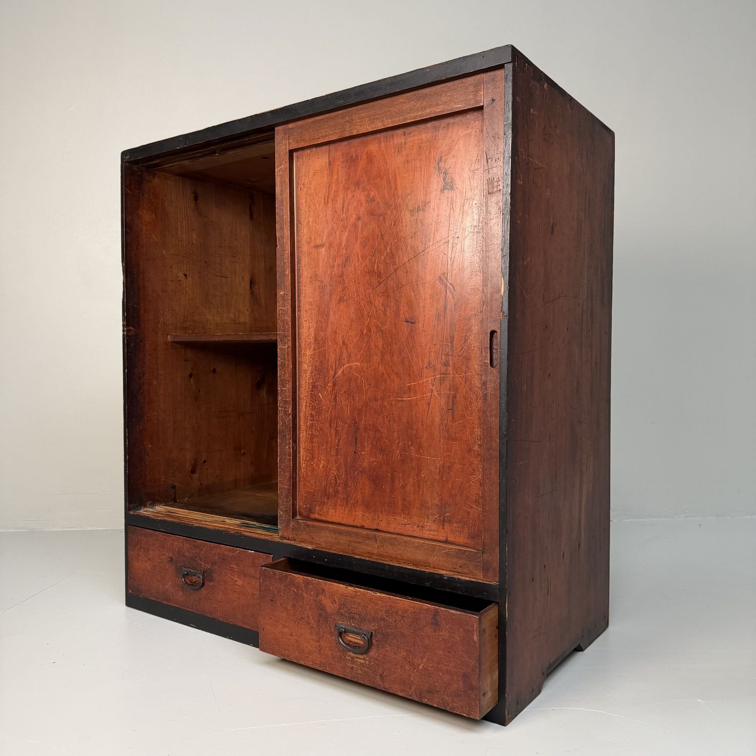 Japanese Tansu Cabinet with Sliding Doors, Storage Furniture, 1910s Japanese Tansu Cabinet with Sliding Doors, Storage Furniture, 1910s