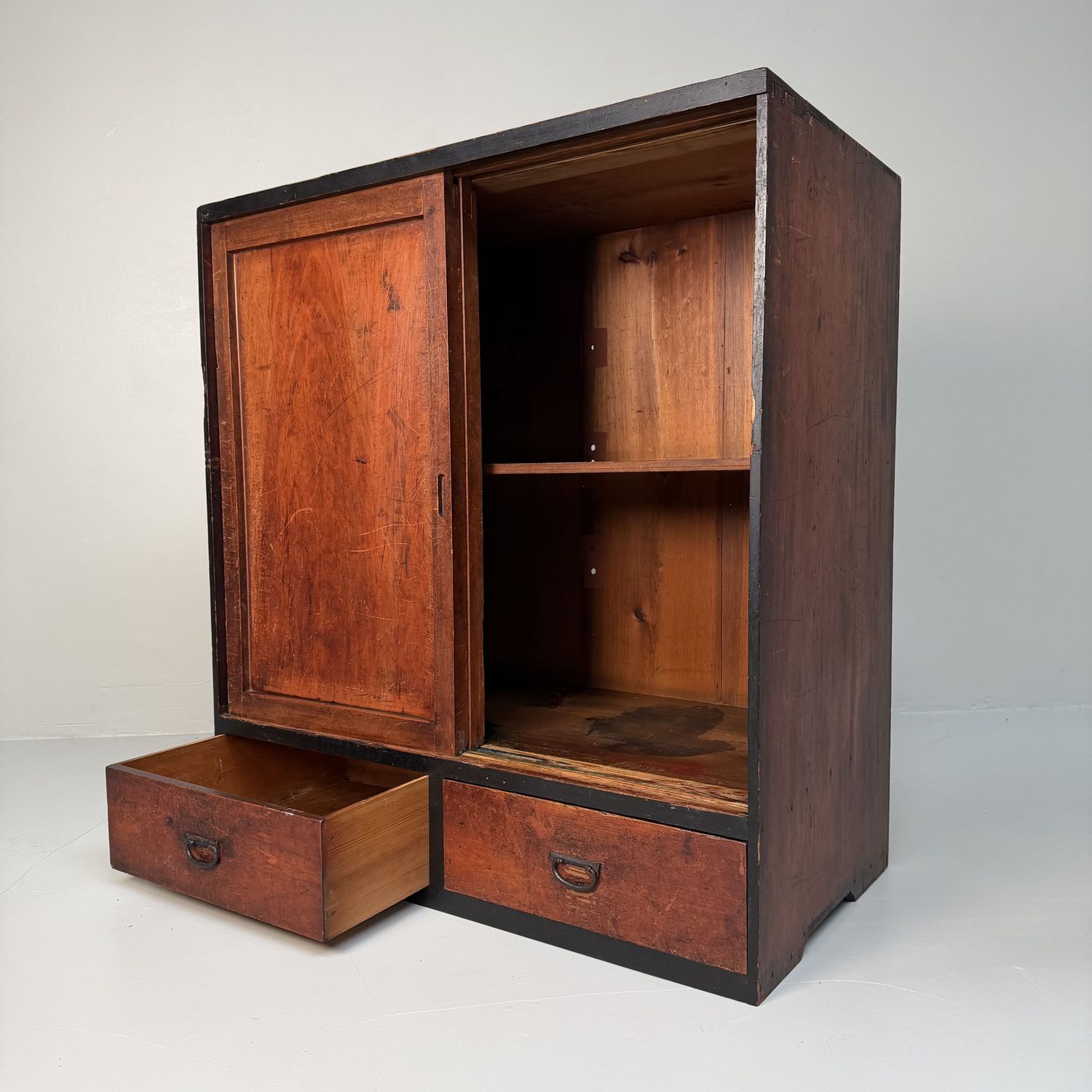 Japanese Tansu Cabinet with Sliding Doors, Storage Furniture, 1910s Japanese Tansu Cabinet with Sliding Doors, Storage Furniture, 1910s