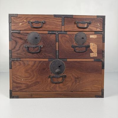 Authentic Japanese Tansu, Small Drawer Chest, 1930s