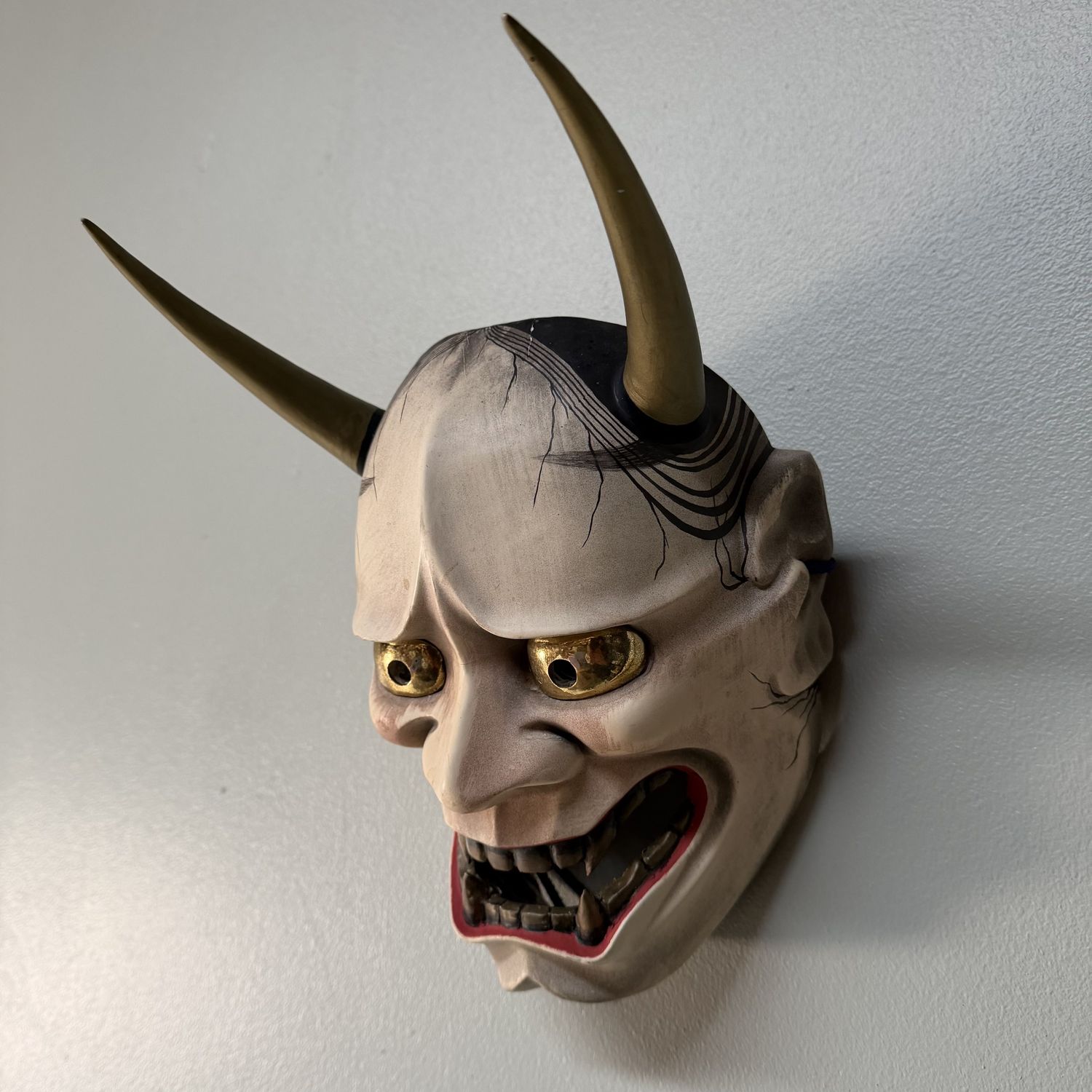 Decorative Hannya Mask, Wood and Polychrome Finish, Japan, 1990s