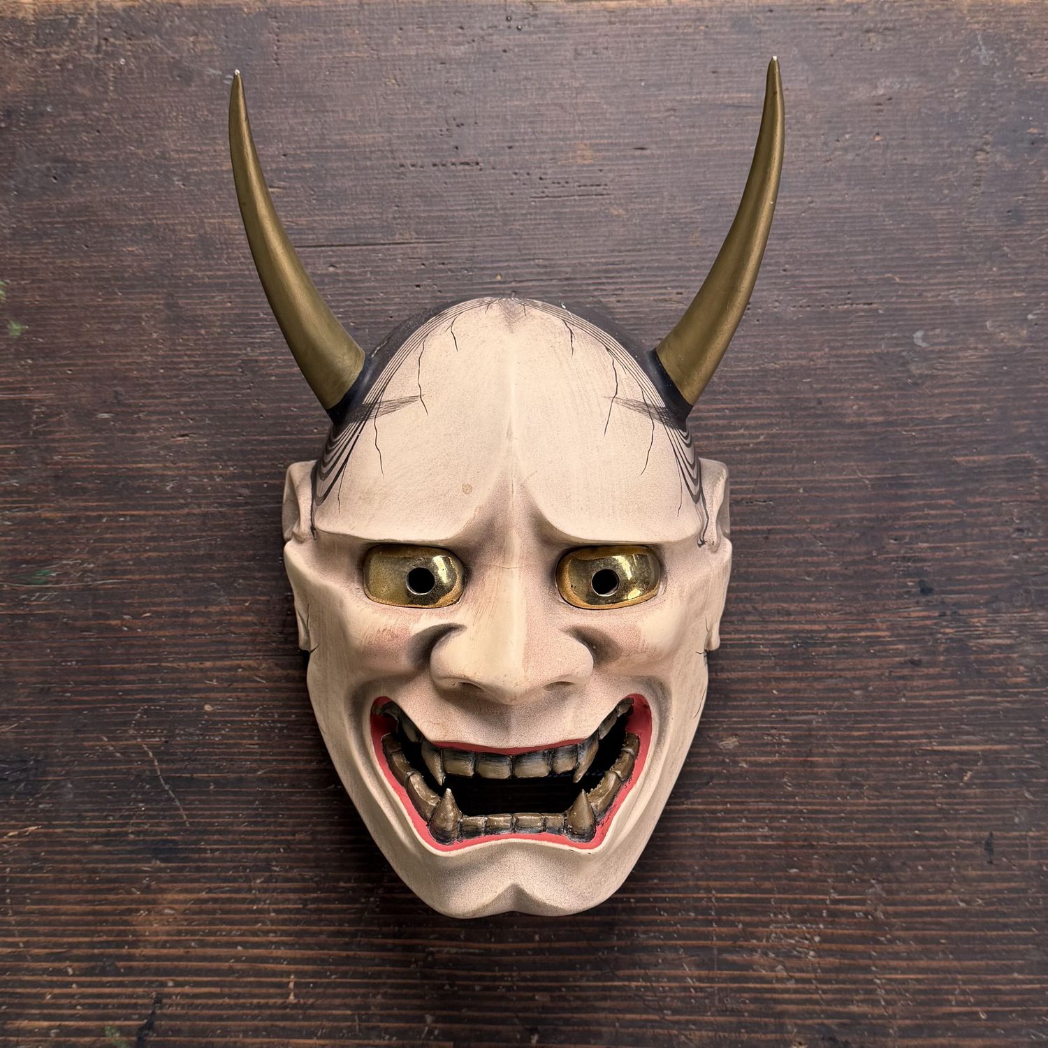 Decorative Hannya Mask, Wood and Polychrome Finish, Japan, 1990s