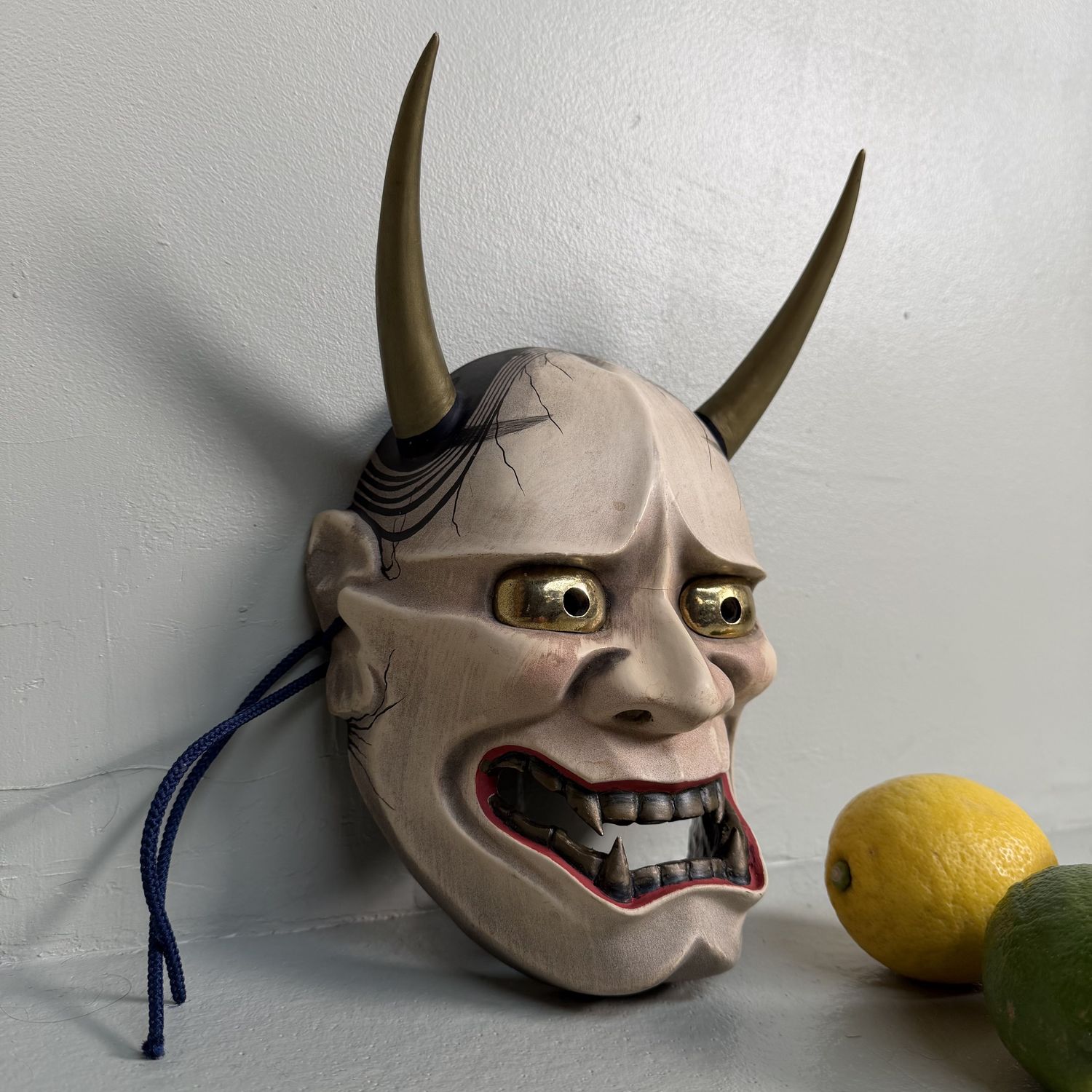 Decorative Hannya Mask, Wood and Polychrome Finish, Japan, 1990s