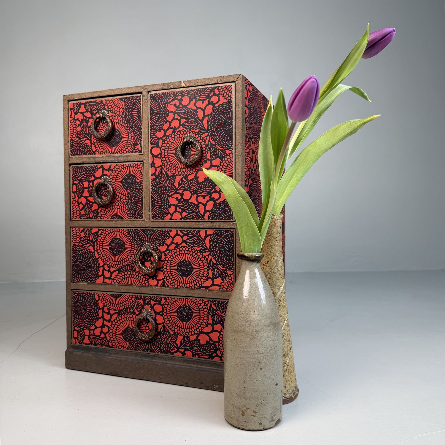 Japanese Chiyogami Drawer Cabinet, Storage Piece, 1940s