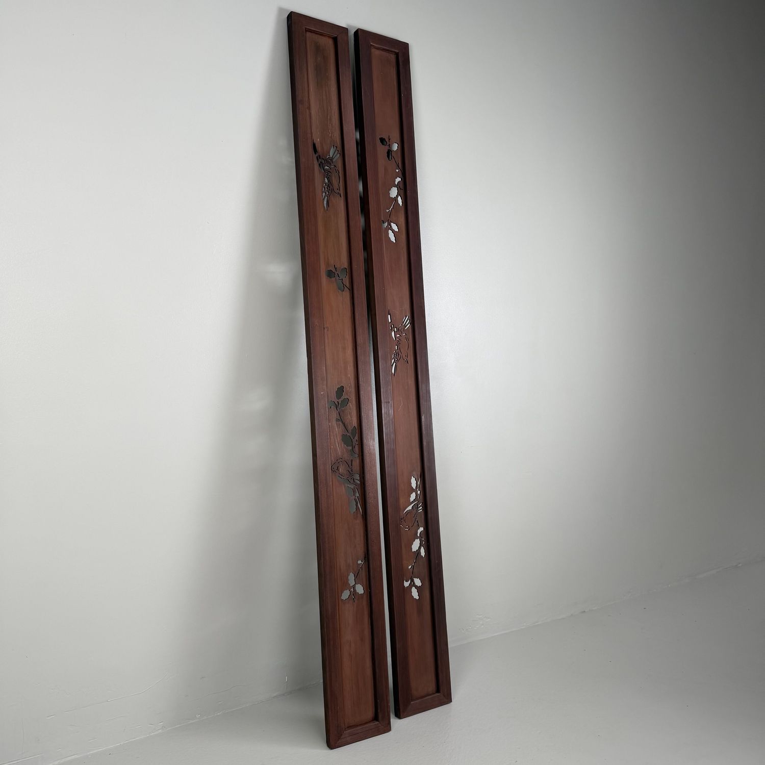 Set Japanse Ranma Panelen met Vogels, Houten Muurdecoratie, 1930s Set Japanse Ranma Panelen met Vogels, Houten Muurdecoratie, 1930s