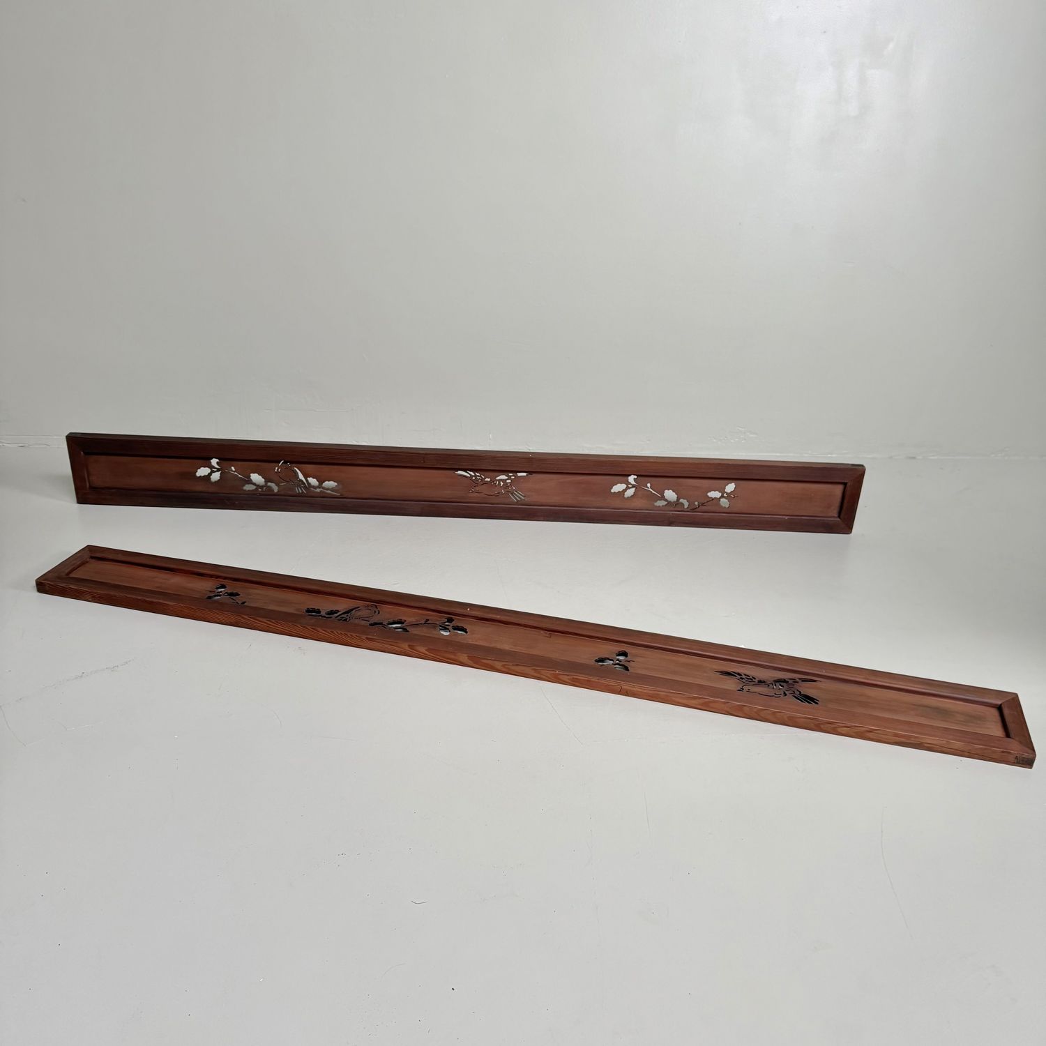 Set of Japanese Ranma Panels with Birds, Wooden Wall Decor, 1930s Set of Japanese Ranma Panels with Birds, Wooden Wall Decor, 1930s
