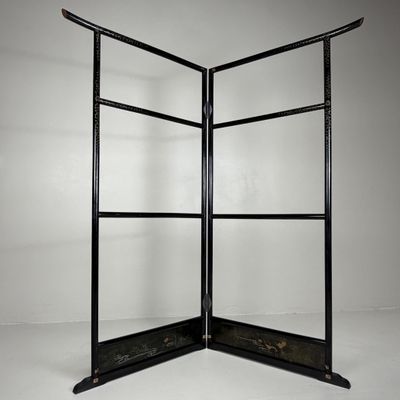 Antique Japanese Kimono Hanger, Black Lacquer Ikō with Cranes, 1920s