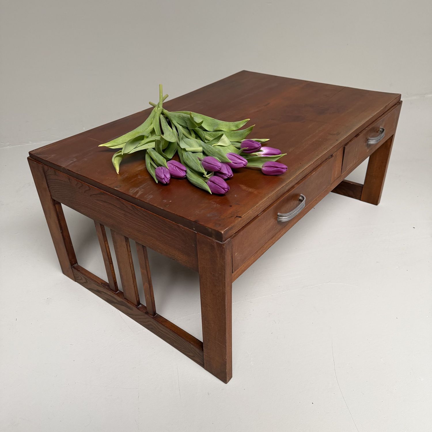 Japanese Low Writing Table, Chabudai with Two Drawers, 1920s
