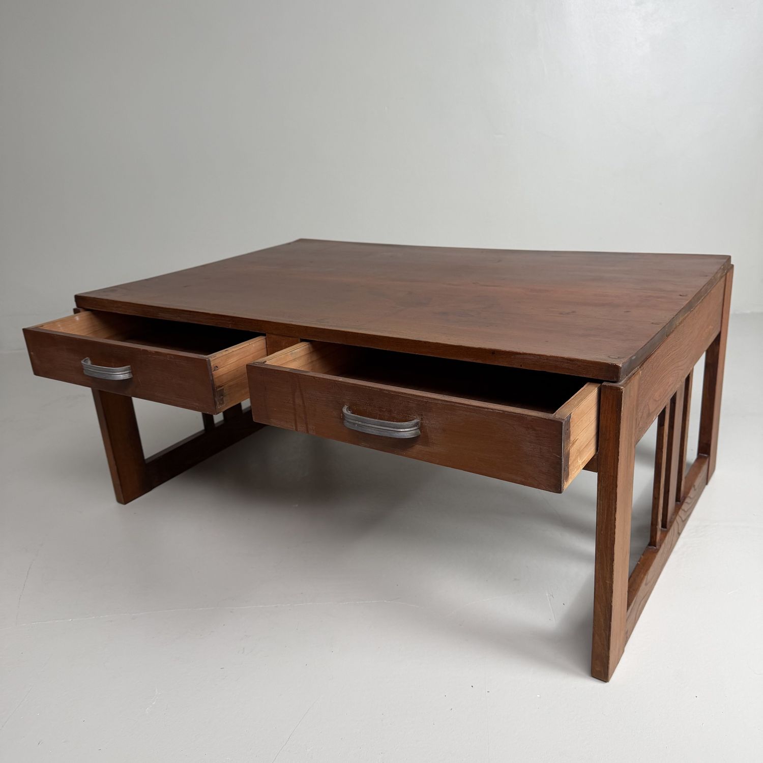 Japanese Low Writing Table, Chabudai with Two Drawers, 1920s