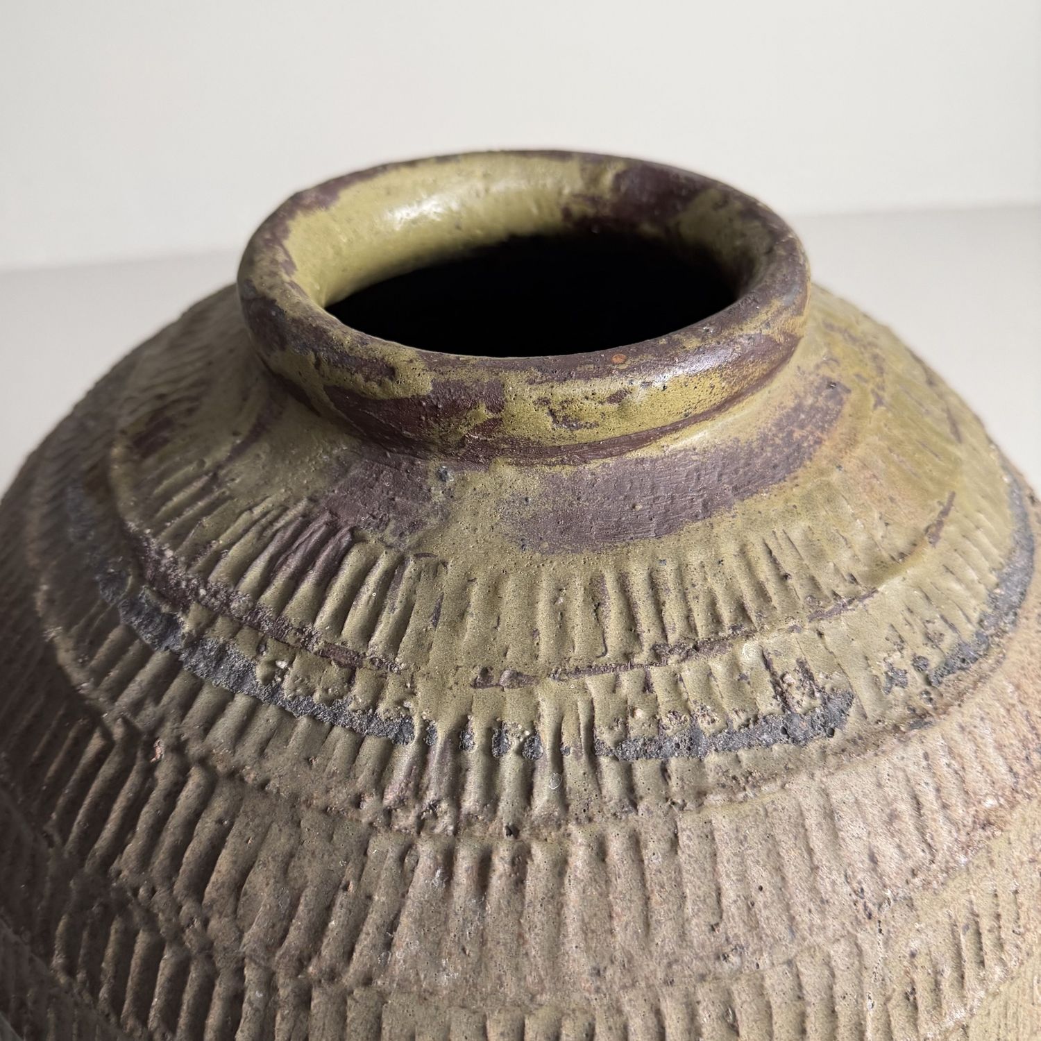 Organic Japanese Tokoname Stoneware Storage Jar, 1900s