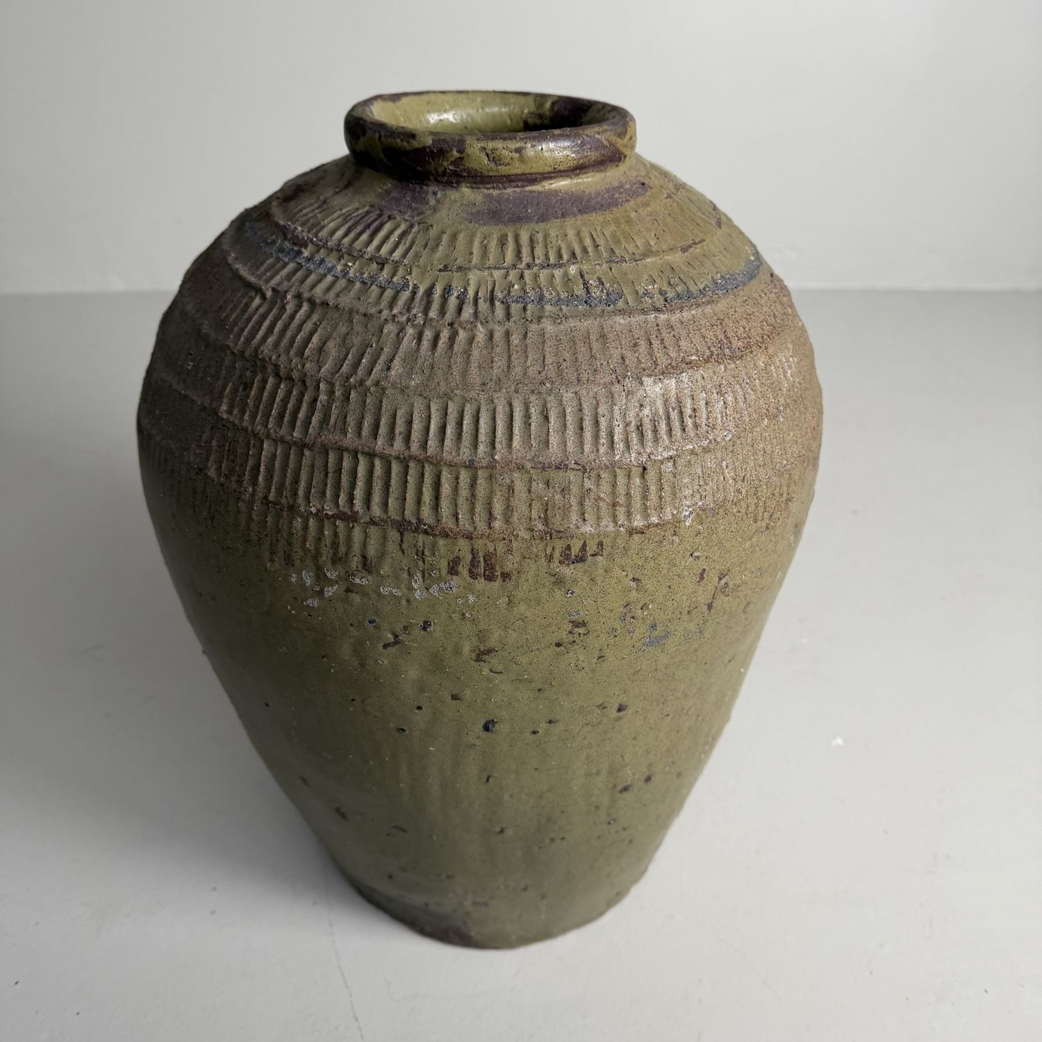 Organic Japanese Tokoname Stoneware Storage Jar, 1900s