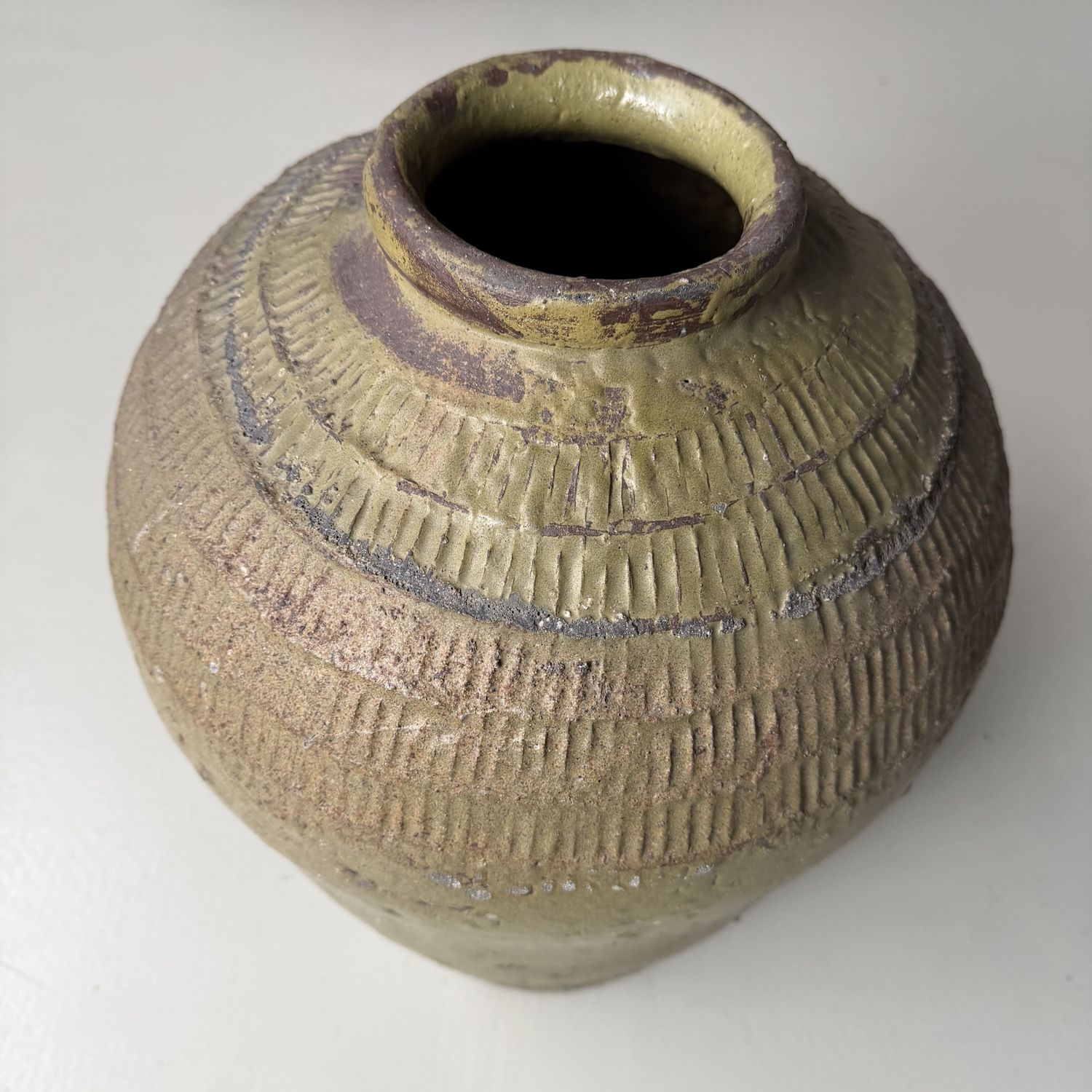 Organic Japanese Tokoname Stoneware Storage Jar, 1900s