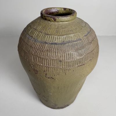 Organic Japanese Tokoname Stoneware Storage Jar, 1900s