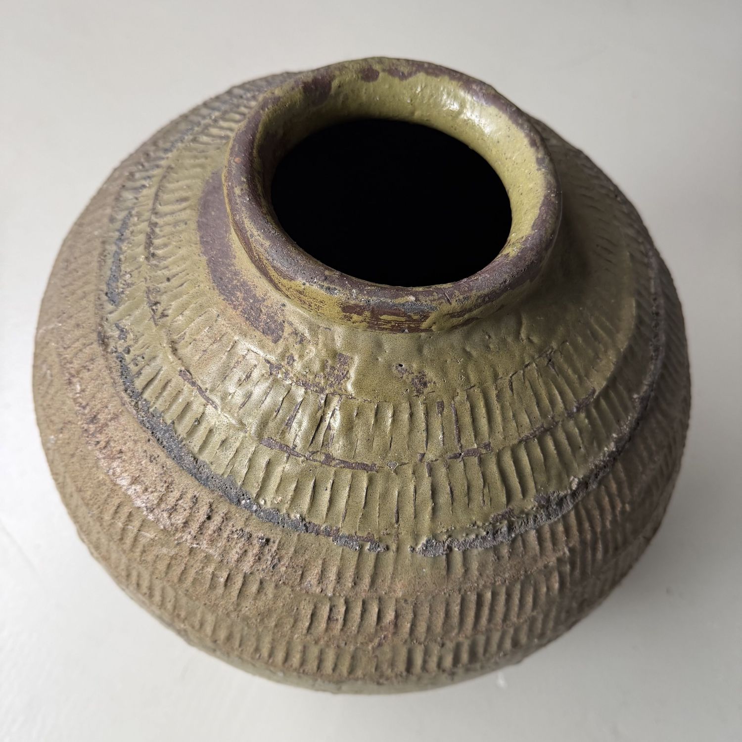 Organic Japanese Tokoname Stoneware Storage Jar, 1900s