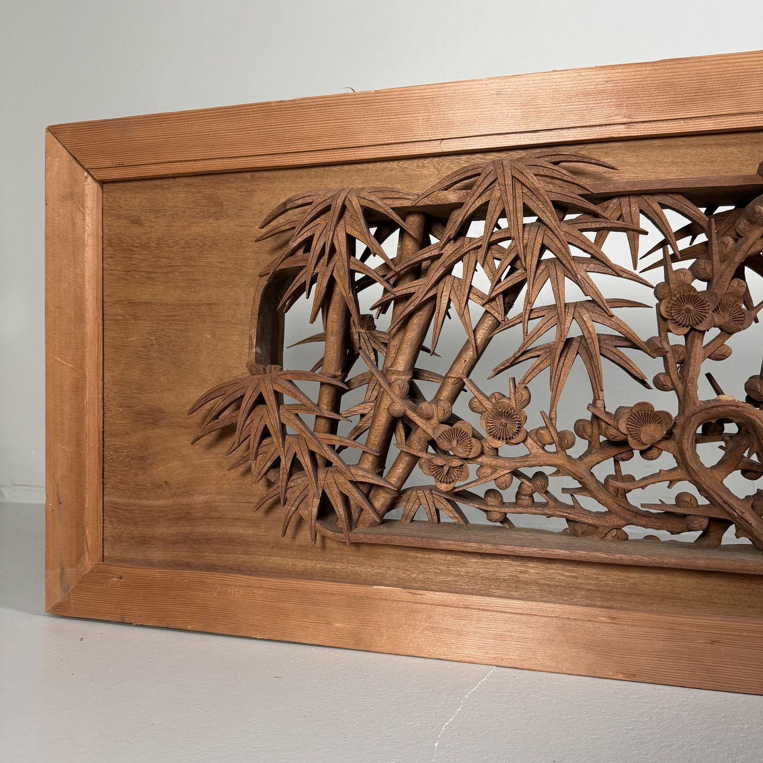 Monumental Japanese Ranma Transom Panel, Sakura, Sculptural Wall Piece, 1960s