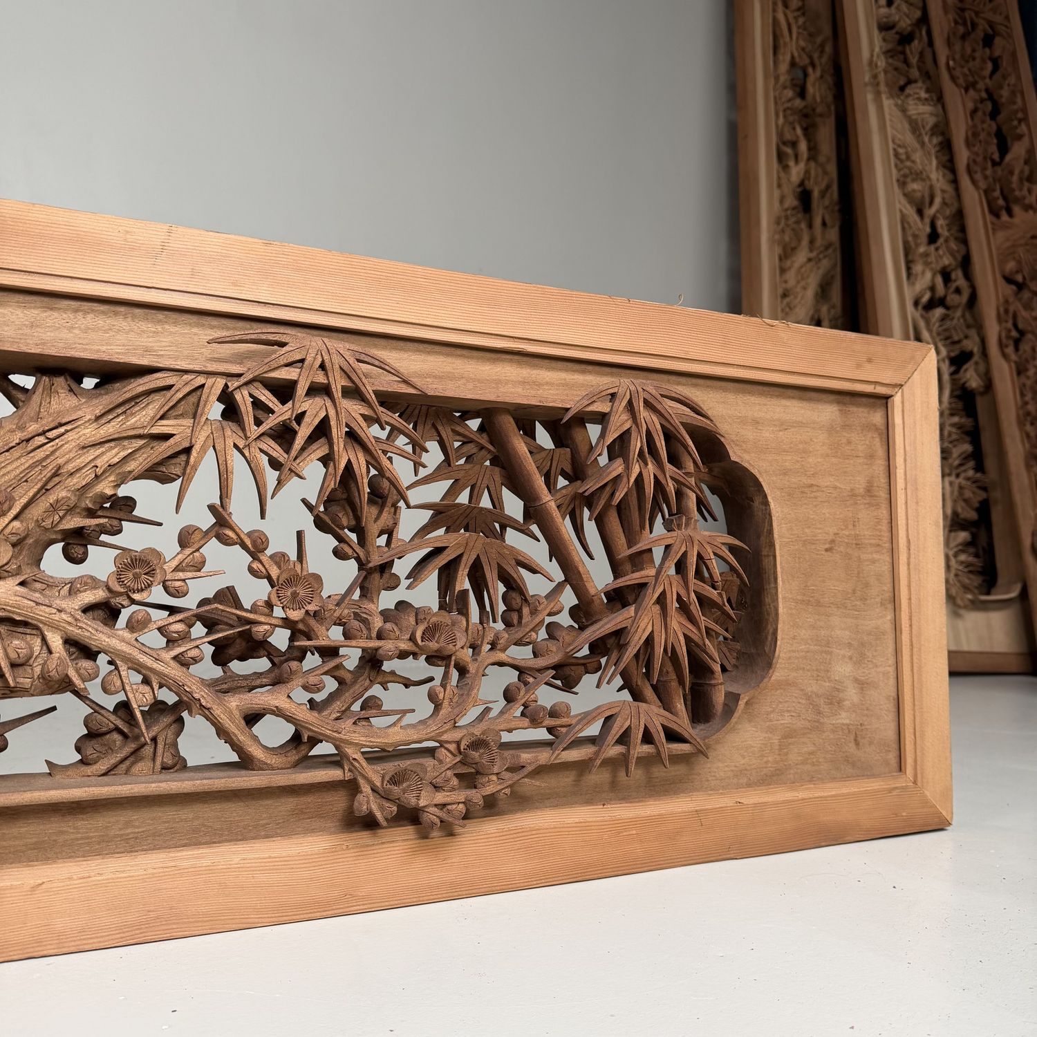 Monumental Japanese Ranma Transom Panel, Sakura, Sculptural Wall Piece, 1960s