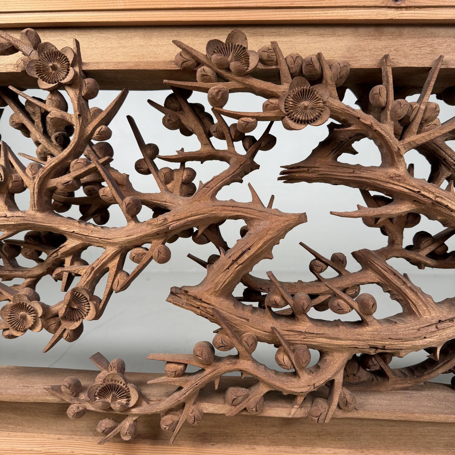 Monumental Japanese Ranma Transom Panel, Sakura, Sculptural Wall Piece, 1960s