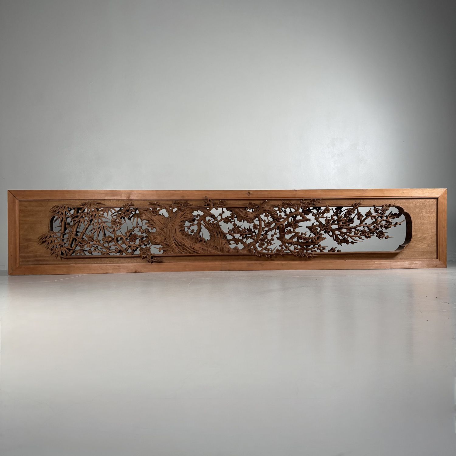 Monumental Japanese Ranma Transom Panel, Sakura, Sculptural Wall Piece, 1960s