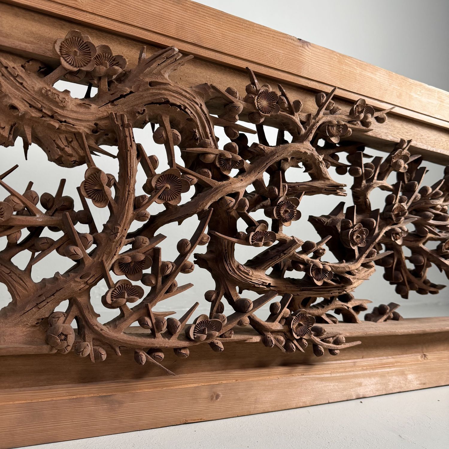Monumental Japanese Ranma Transom Panel, Sakura, Sculptural Wall Piece, 1960s