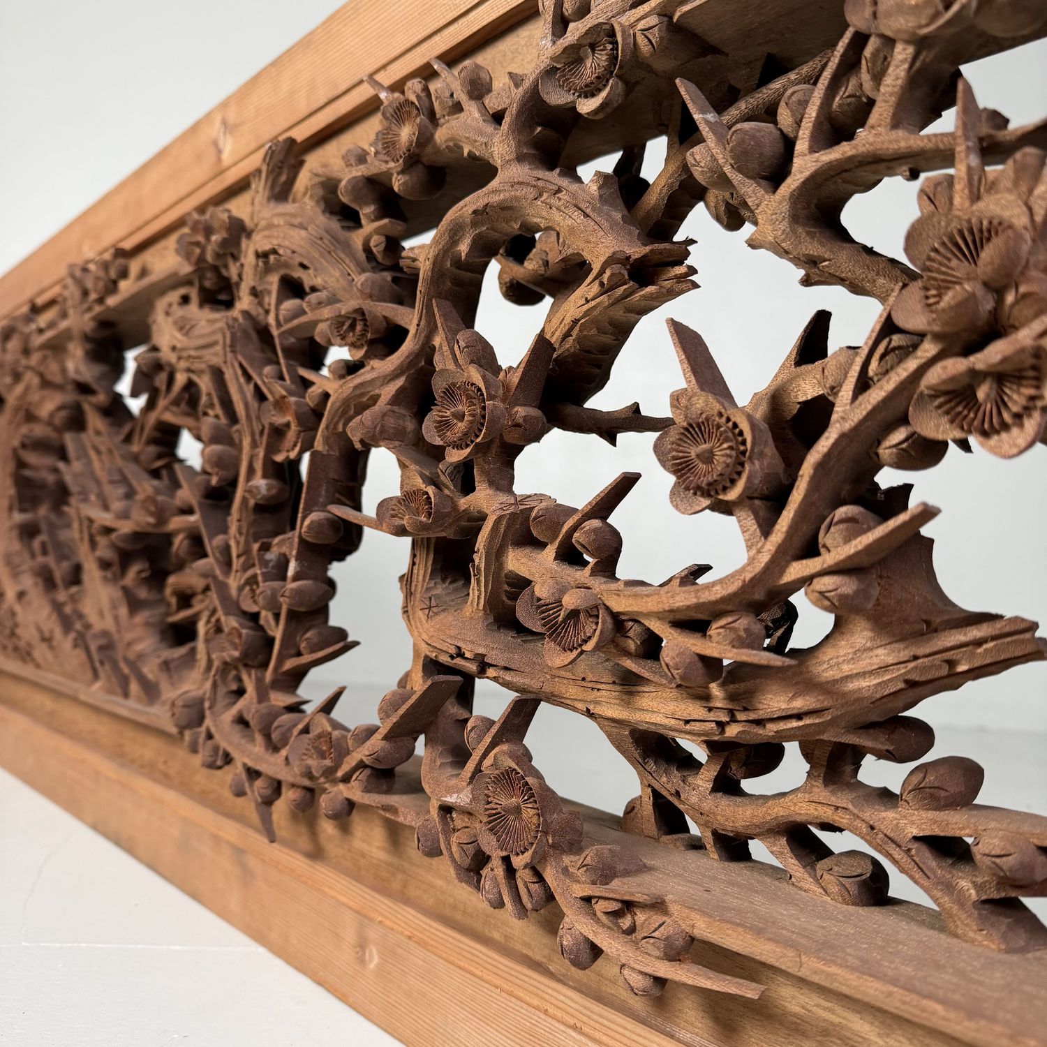 Monumental Japanese Ranma Transom Panel, Sakura, Sculptural Wall Piece, 1960s