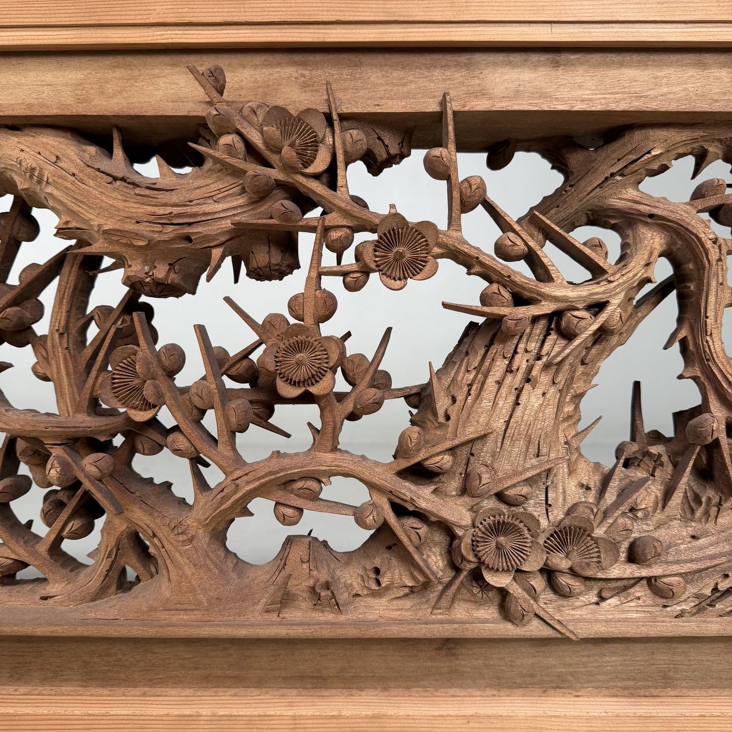 Monumental Japanese Ranma Transom Panel, Sakura, Sculptural Wall Piece, 1960s