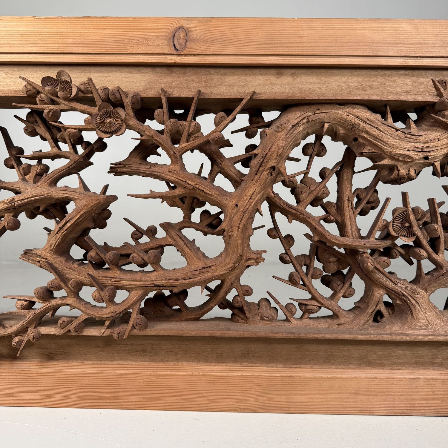 Monumental Japanese Ranma Transom Panel, Sakura, Sculptural Wall Piece, 1960s