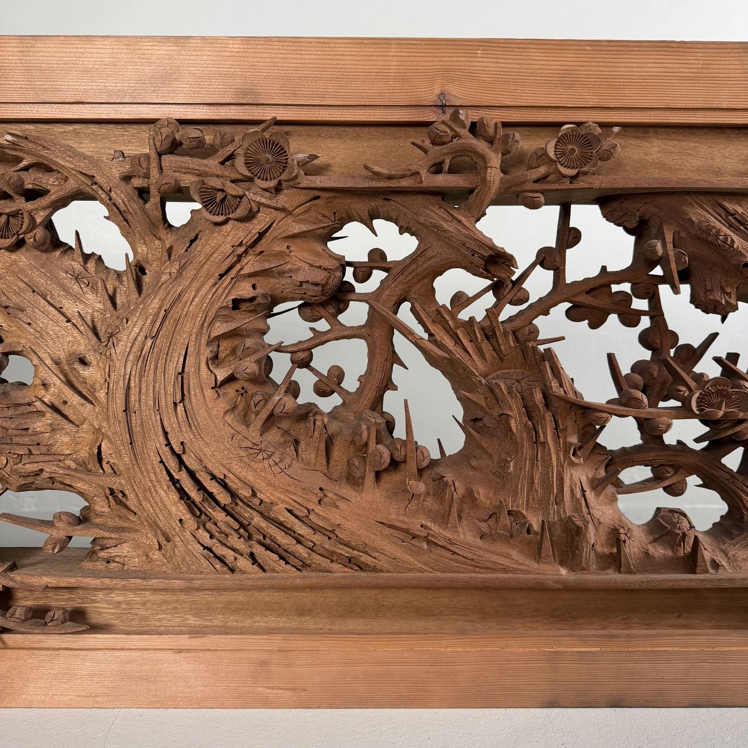 Monumental Japanese Ranma Transom Panel, Sakura, Sculptural Wall Piece, 1960s