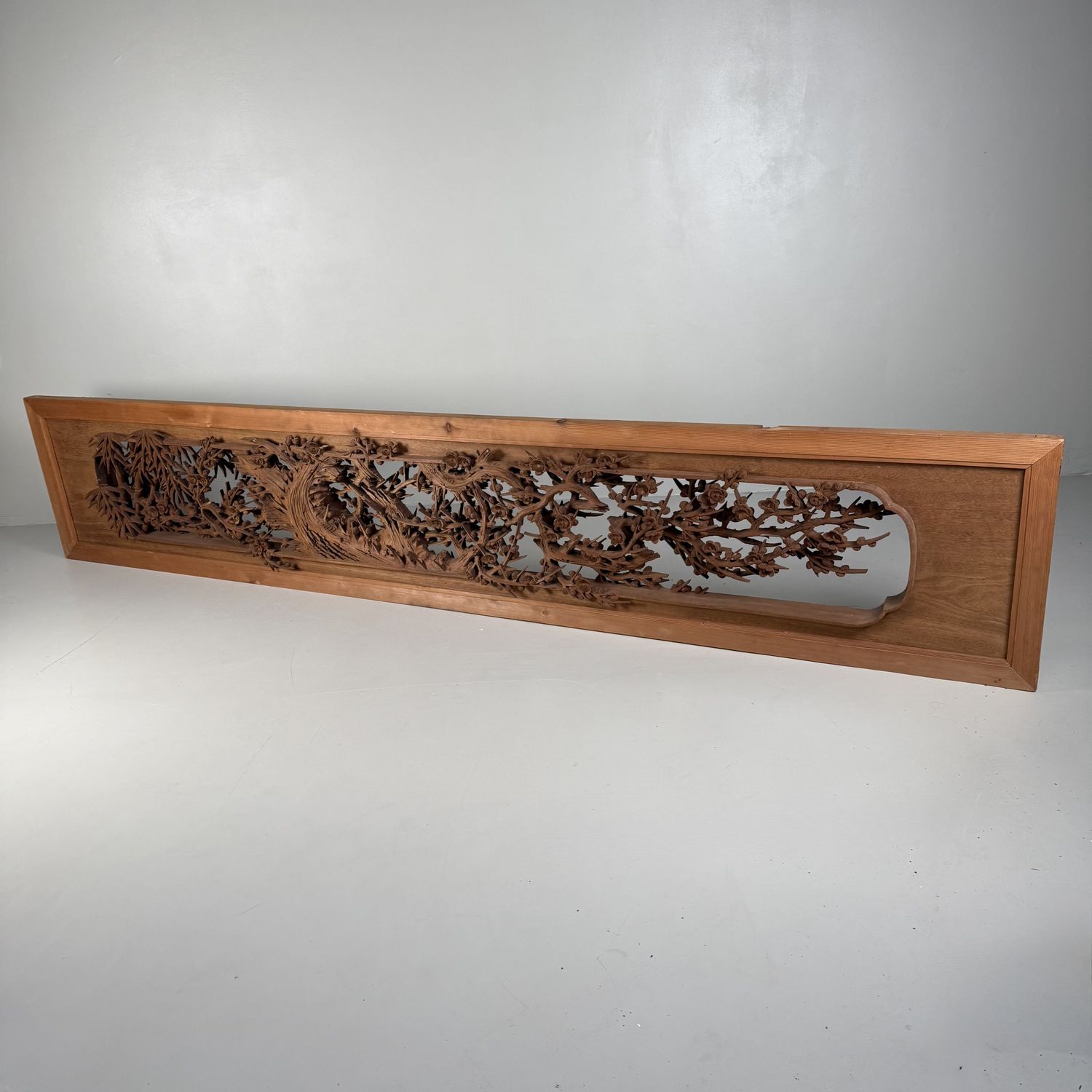 Monumental Japanese Ranma Transom Panel, Sakura, Sculptural Wall Piece, 1960s