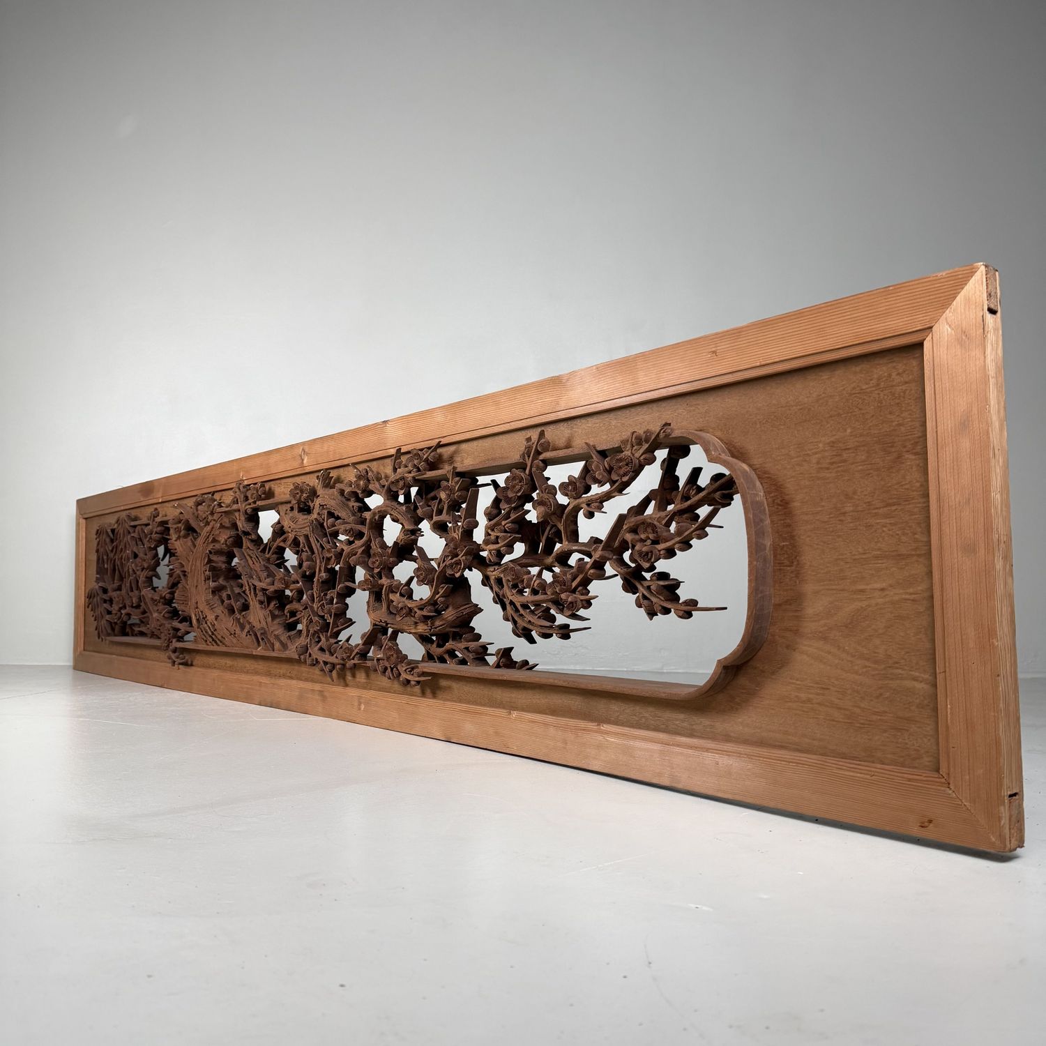Monumental Japanese Ranma Transom Panel, Sakura, Sculptural Wall Piece, 1960s