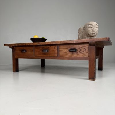 Grote Japanse Lage Tafel met zes laden – Sugi-hout, 1930s