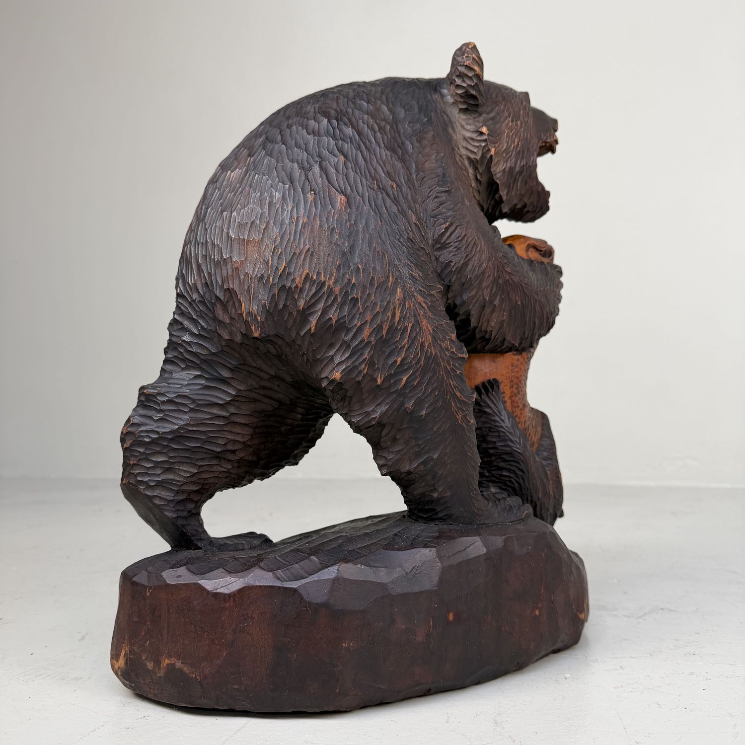 Large Wooden Ainu Bear with Cub and Salmon – 1950s