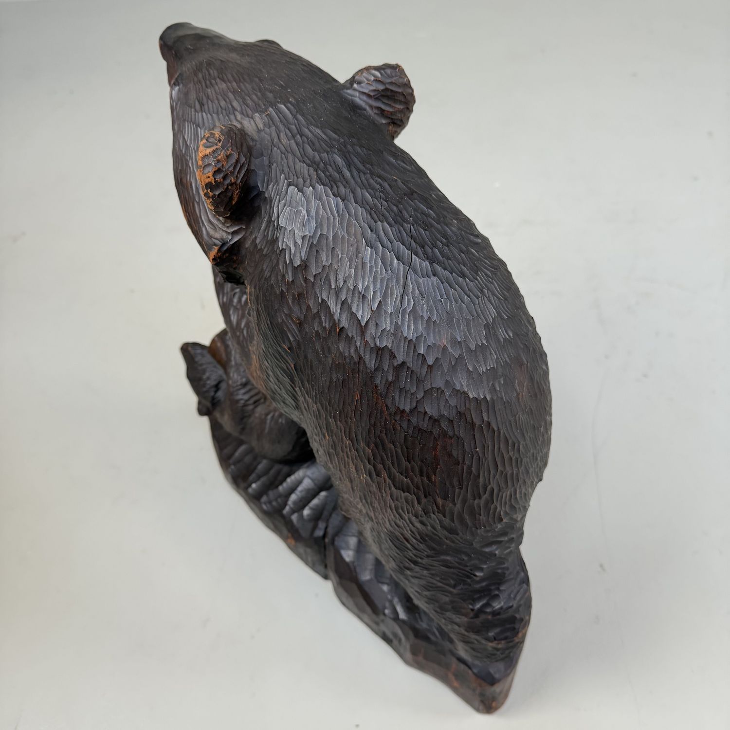 Large Wooden Ainu Bear with Cub and Salmon – 1950s