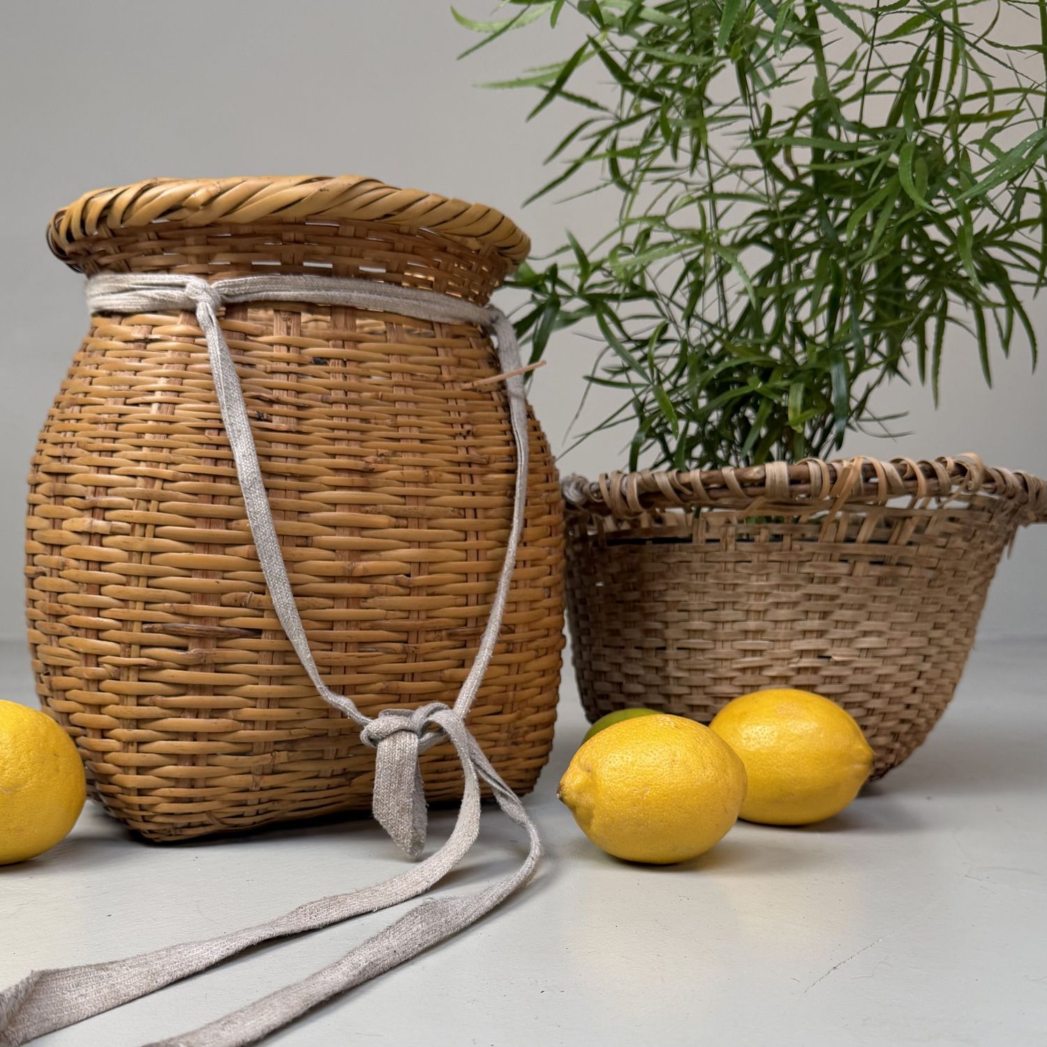 Japanese Handwoven Bamboo Basket – 1960s
