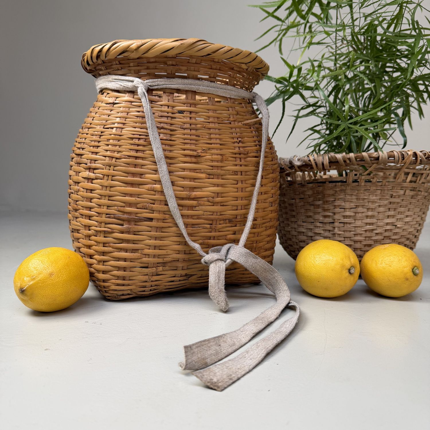 Japanese Handwoven Bamboo Basket – 1960s