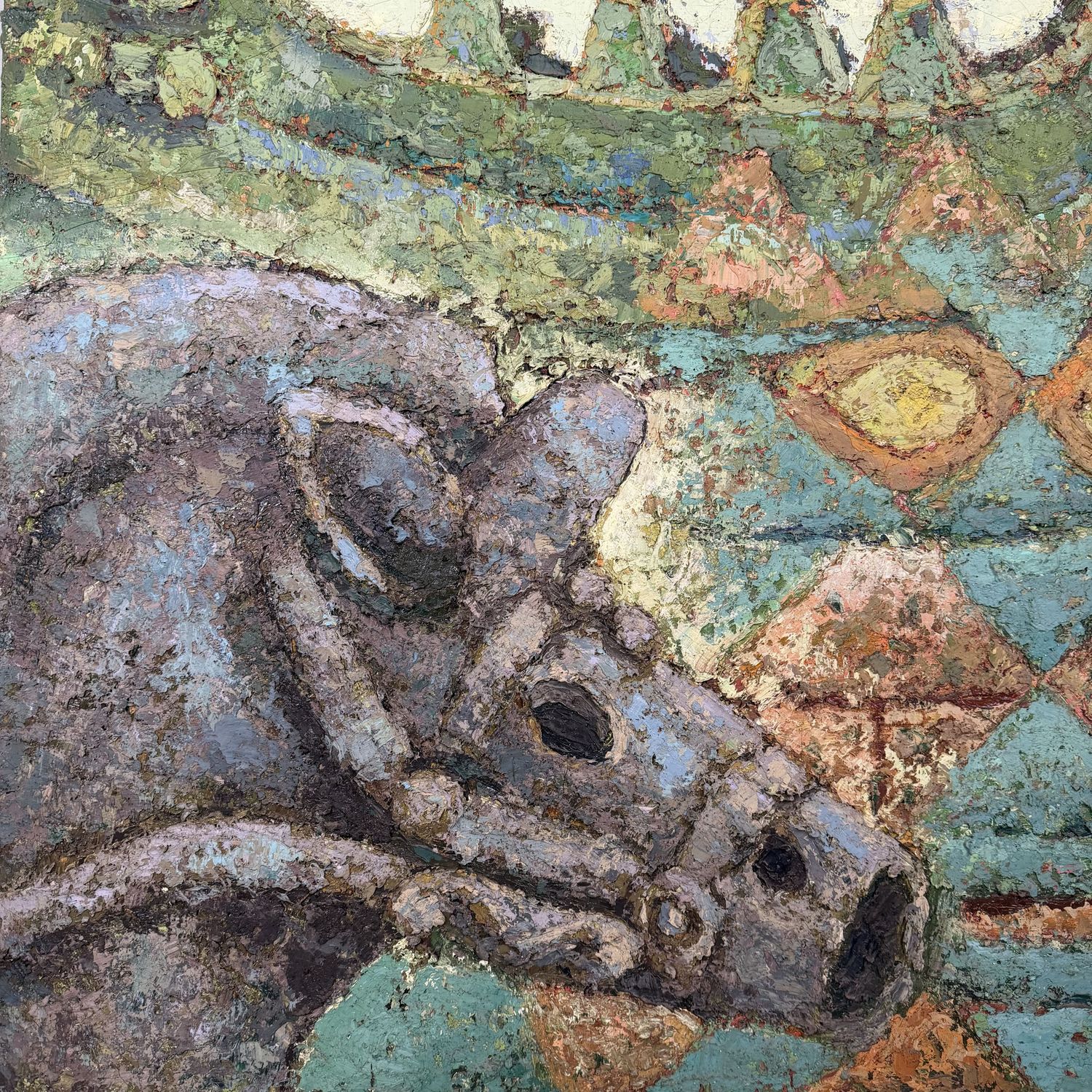 Japans Olieverfschilderij, Haniwa-paard & Pagode, Takahashi, 1980s