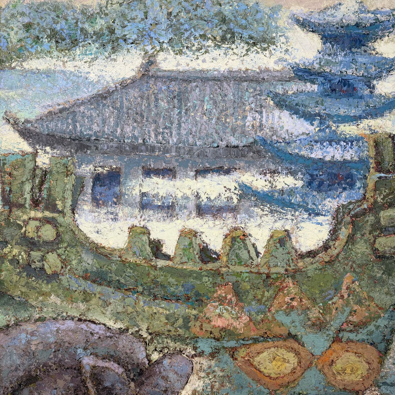 Japans Olieverfschilderij, Haniwa-paard & Pagode, Takahashi, 1980s