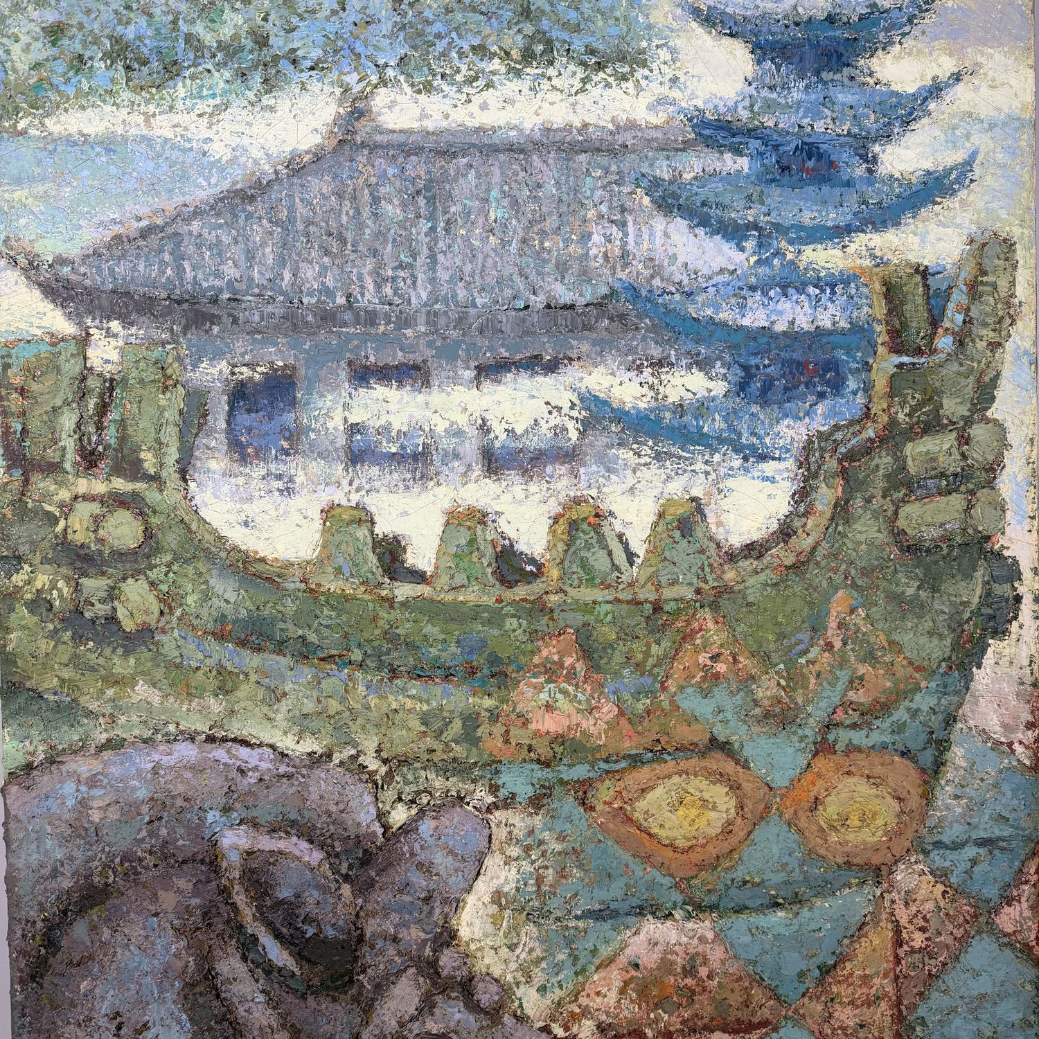 Japans Olieverfschilderij, Haniwa-paard & Pagode, Takahashi, 1980s