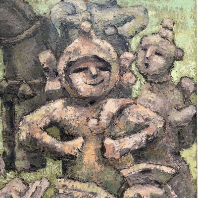 Japans Olieverfschilderij, ‘Vier Gezichten’, Takahashi Yoshikazu, 1983